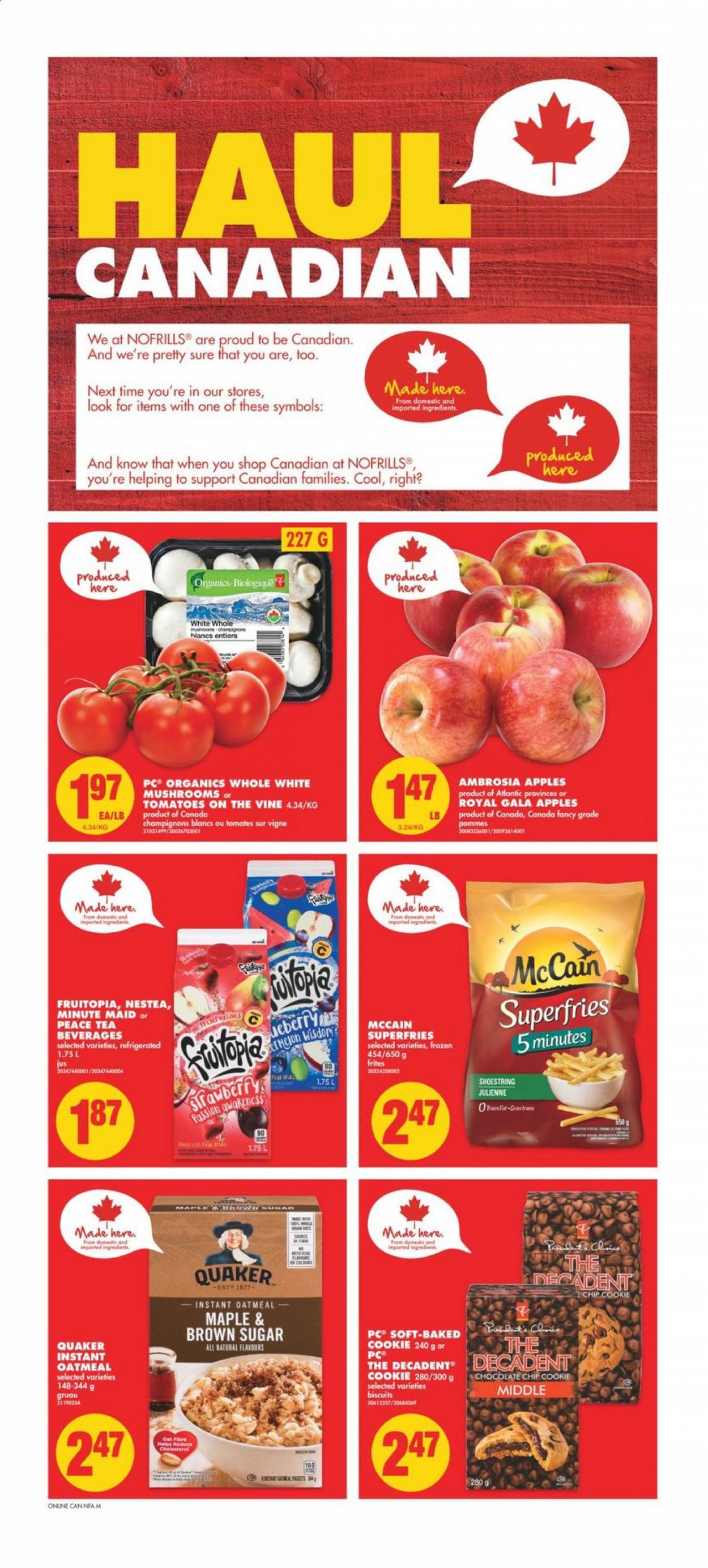 thumbnail - No Frills Flyer - April 08, 2021 - April 14, 2021 - Sales products - tomatoes, apples, Gala, Quaker, McCain, potato fries, biscuit, oatmeal, fruit punch, tea, Sure. Page 2.