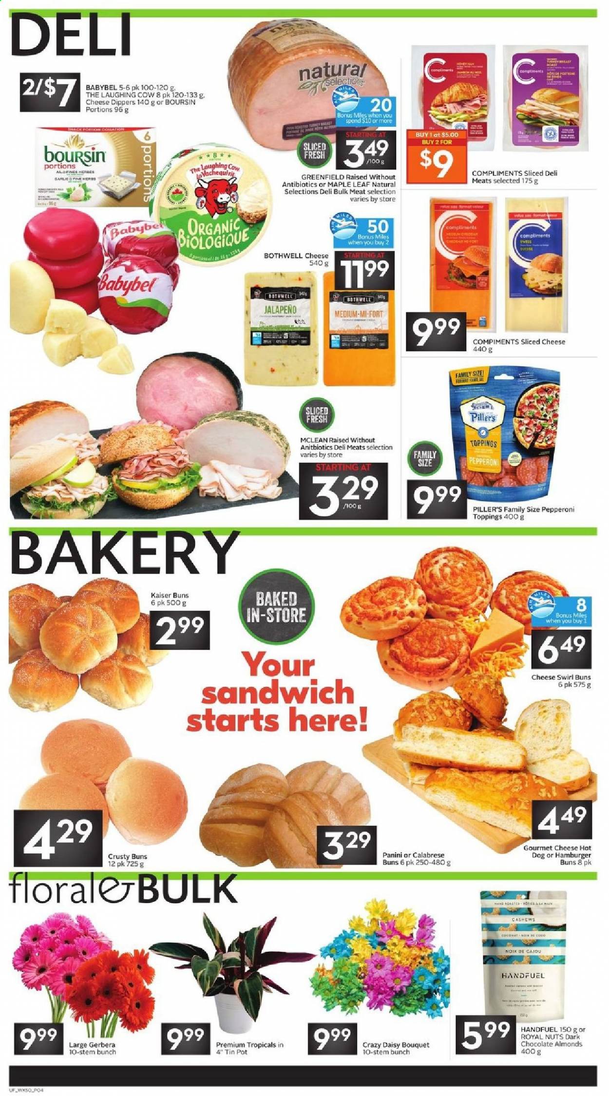 thumbnail - Sobeys Urban Fresh Flyer - April 08, 2021 - April 14, 2021 - Sales products - panini, buns, burger buns, jalapeño, hot dog, sandwich, pepperoni, sliced cheese, cheese, The Laughing Cow, Babybel, chocolate, dark chocolate, herbs, cashews. Page 4.