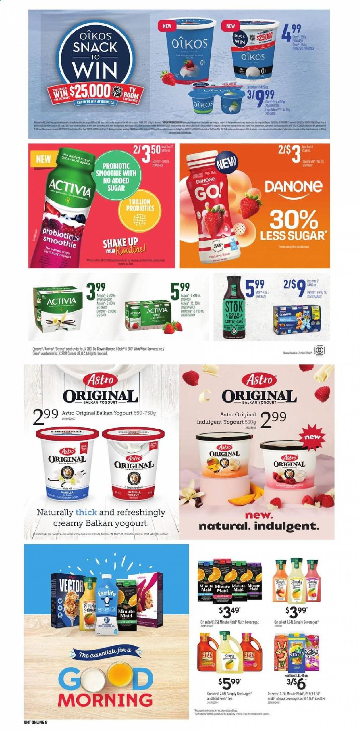 thumbnail - Independent Flyer - April 08, 2021 - April 14, 2021 - Sales products - Activia, Oikos, shake, snack, ice tea, fruit punch, smoothie, coffee, TV, probiotics, Go!, Danone. Page 12.