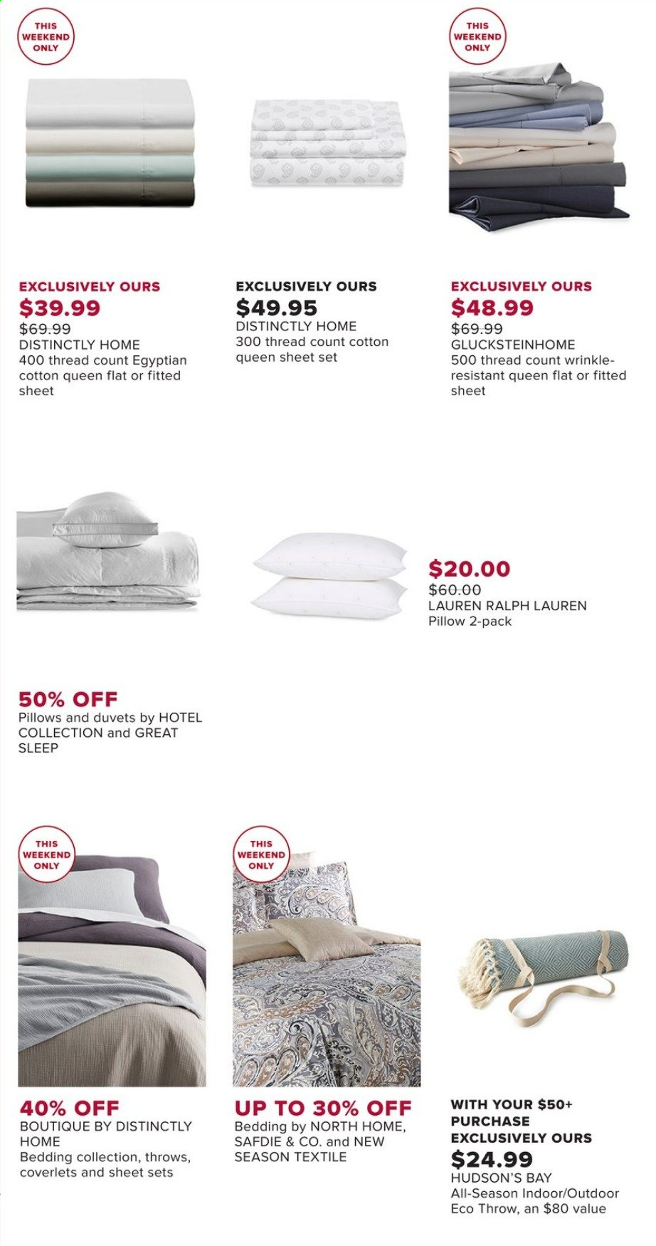 thumbnail - Hudson's Bay Flyer - Sales products - Ralph Lauren, bedding, duvet, pillow, queen sheet. Page 3.