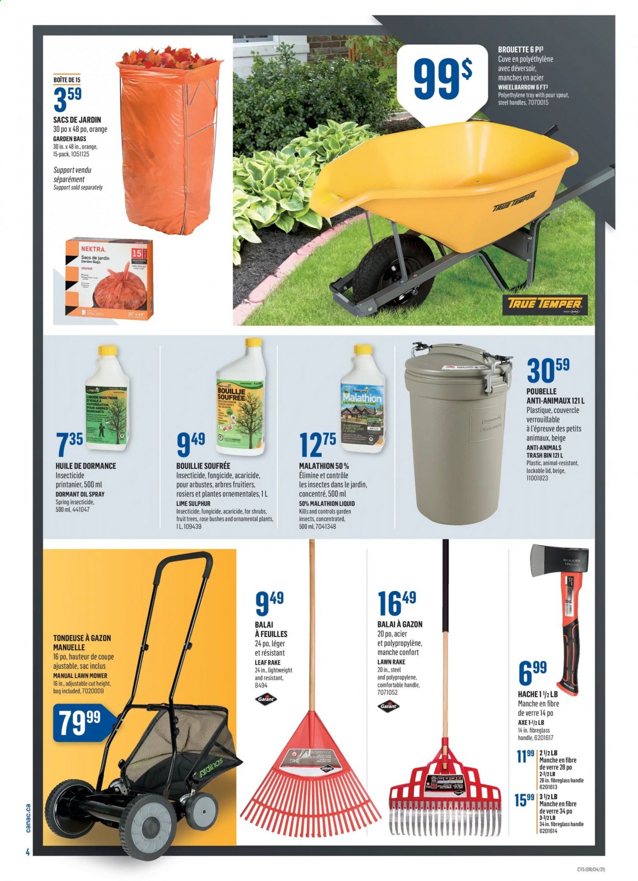 thumbnail - Canac Flyer - April 08, 2021 - April 14, 2021 - Sales products - lawn mower, wheelbarrow, fruit tree, rose. Page 4.
