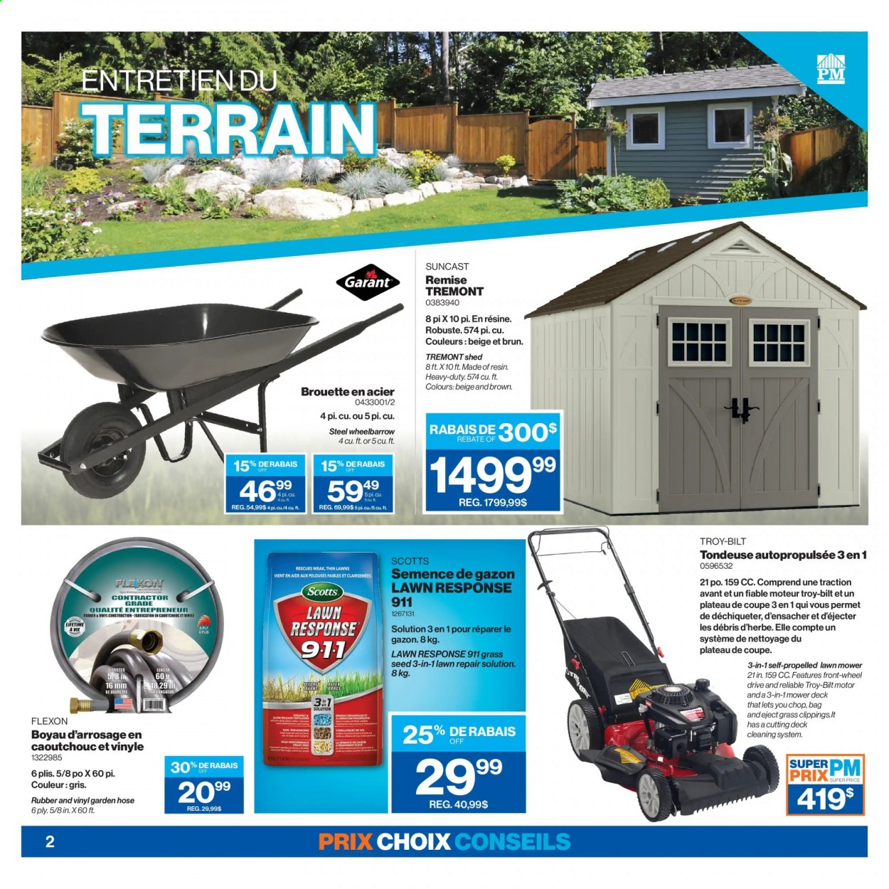 thumbnail - Patrick Morin Flyer - April 08, 2021 - April 14, 2021 - Sales products - eraser, lawn mower, wheelbarrow, shed, plant seeds, garden hose, grass seed. Page 2.