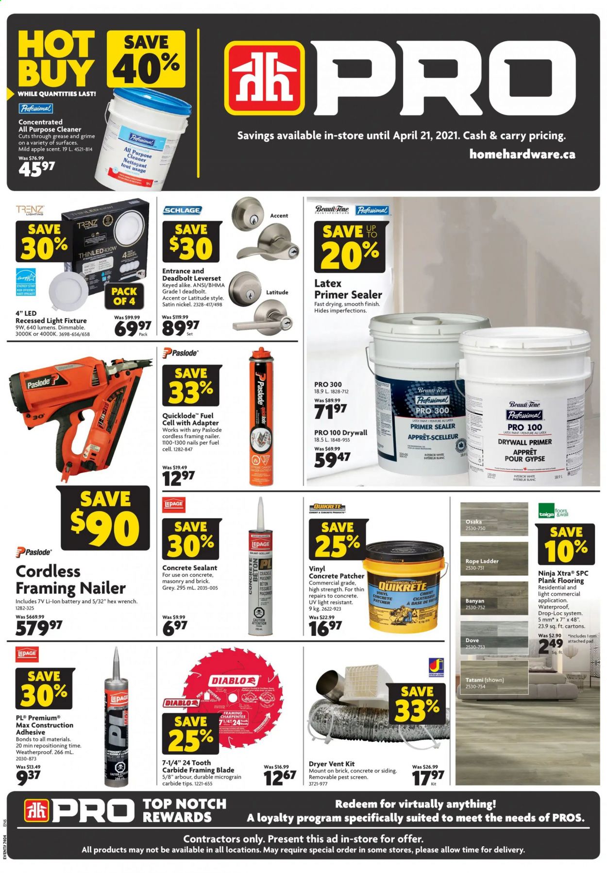 thumbnail - Home Hardware Flyer - April 08, 2021 - April 21, 2021 - Sales products - ladder, adhesive, paint, flooring, cleaner. Page 1.