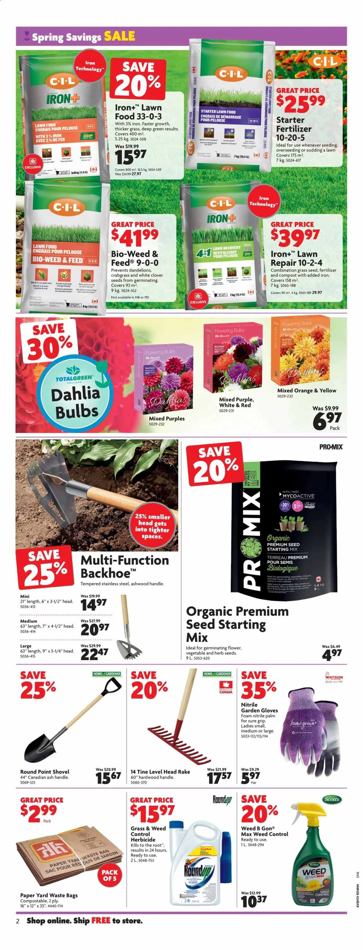thumbnail - Home Hardware Flyer - April 08, 2021 - April 14, 2021 - Sales products - iron, shovel, gloves, plant seeds, herbs, seed starting mix, fertilizer, grass seed, compost, garden gloves, waste bag, starter. Page 3.