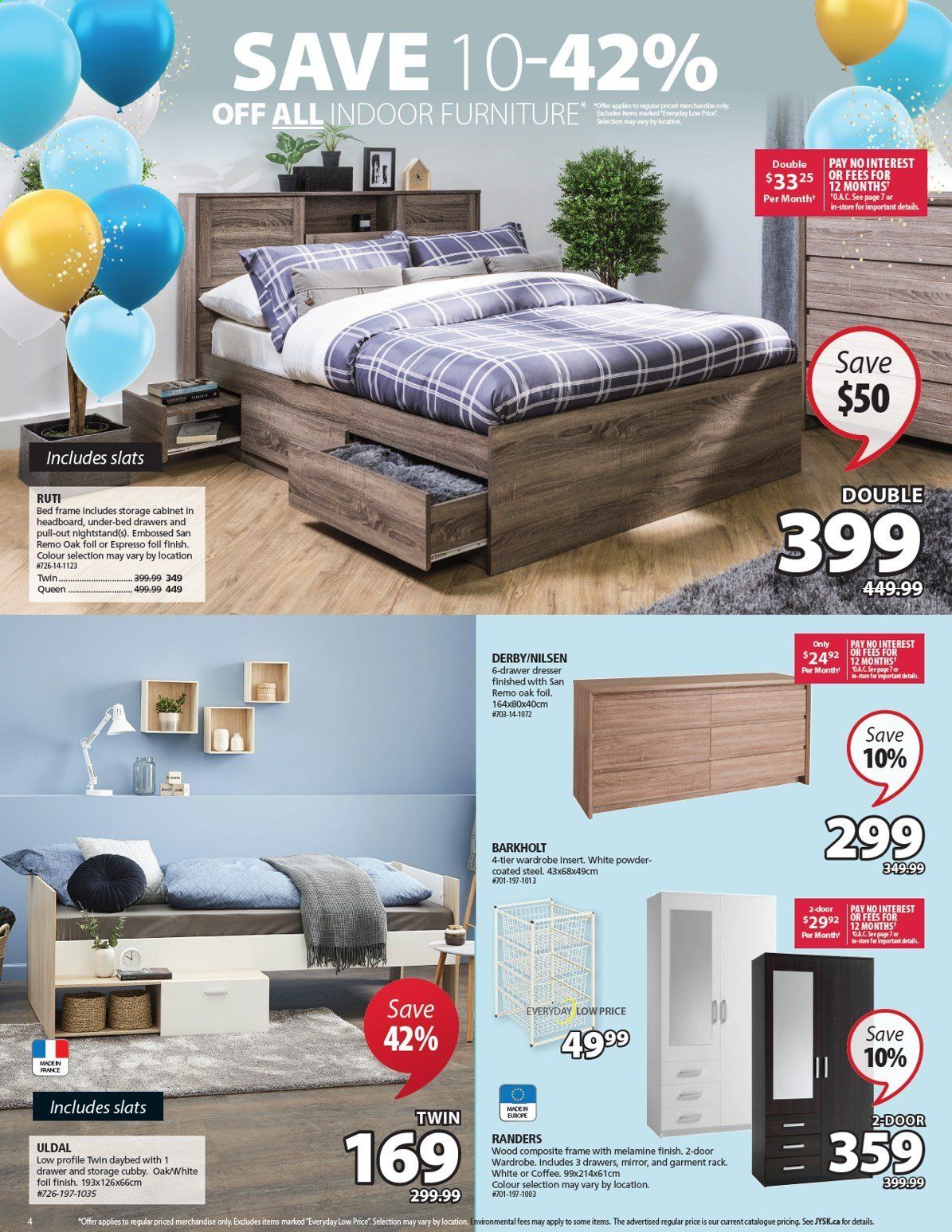 thumbnail - JYSK Flyer - April 08, 2021 - April 14, 2021 - Sales products - DAC, cabinet, bed, daybed, headboard, bed frame, wardrobe, dresser, nightstand, garment rack, mirror. Page 4.
