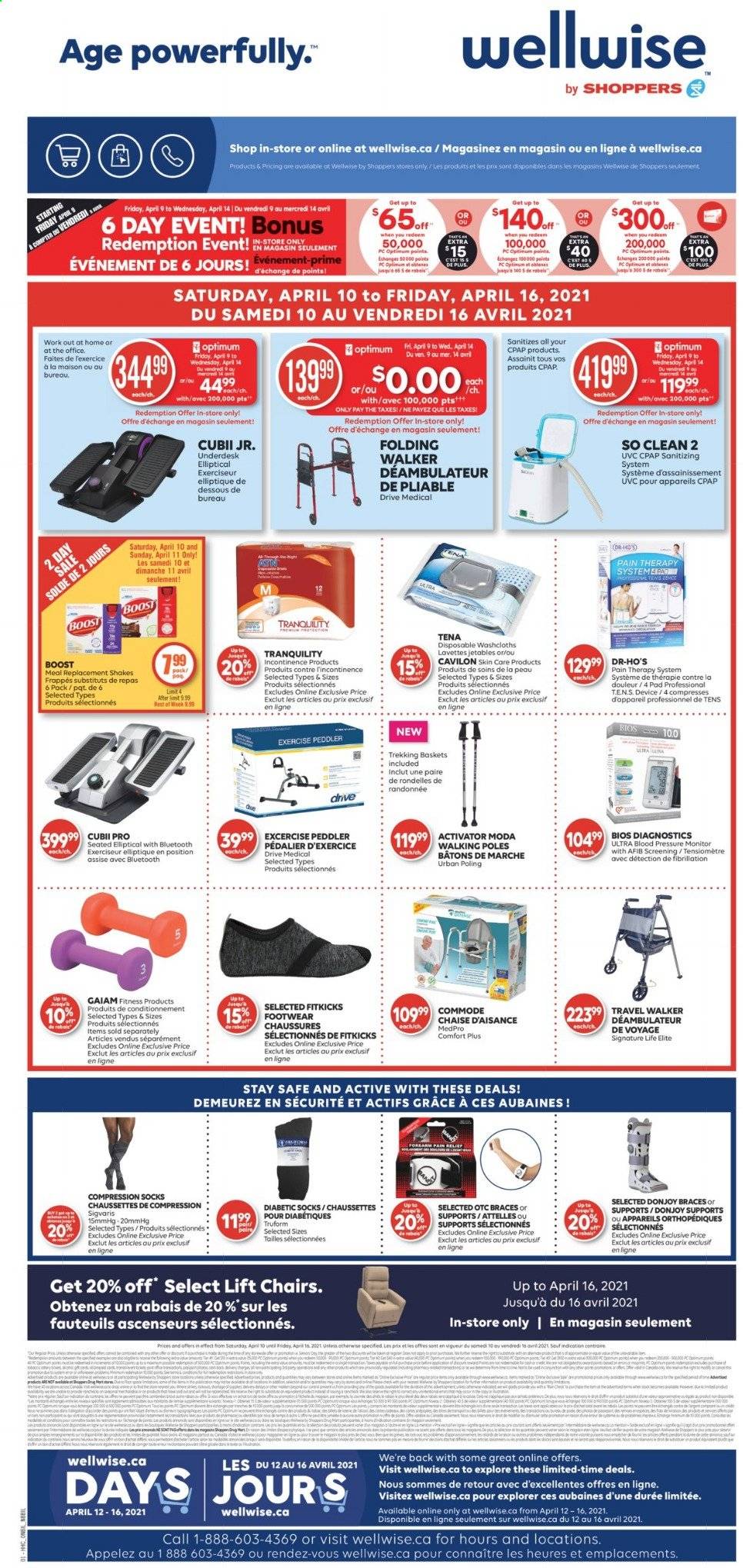 thumbnail - Circulaire Shoppers Drug Mart - 10 Avril 2021 - 16 Avril 2021 - Produits soldés - chaussettes, commode, tensiomètre, Tena. Page 15.