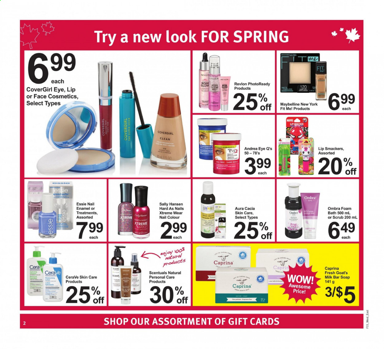 thumbnail - Pharmasave Flyer - April 09, 2021 - April 15, 2021 - Sales products - milk, soap bar, soap, tampons, CeraVe, cleanser, Revlon, body lotion, nail enamel, Maybelline, Sally Hansen. Page 2.