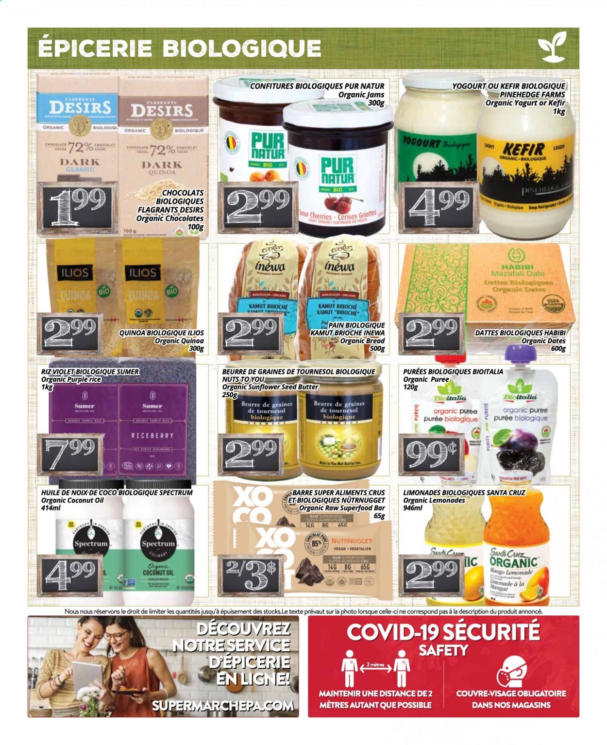 thumbnail - PA Nature Flyer - April 12, 2021 - April 25, 2021 - Sales products - bread, brioche, cherries, yoghurt, organic yoghurt, kefir, butter, chocolate, cocoa, rice, coconut oil, oil, lemonade, Purity, quinoa. Page 2.