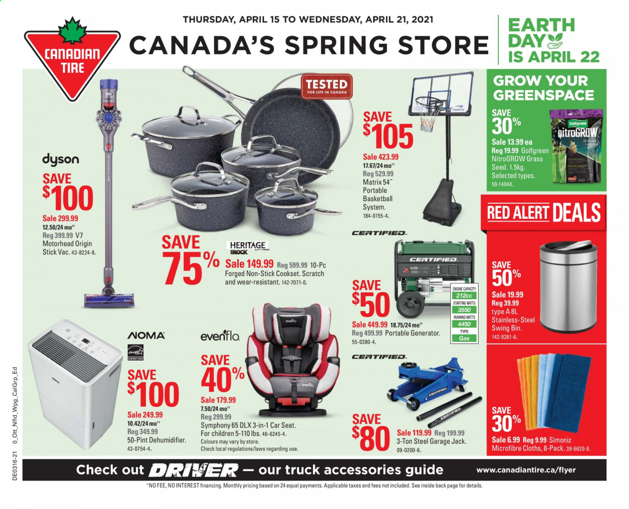 thumbnail - Canadian Tire Flyer - April 15, 2021 - April 21, 2021 - Sales products - bin, plant seeds, portable basketball system, basketball, baby car seat, generator, grass seed. Page 1.