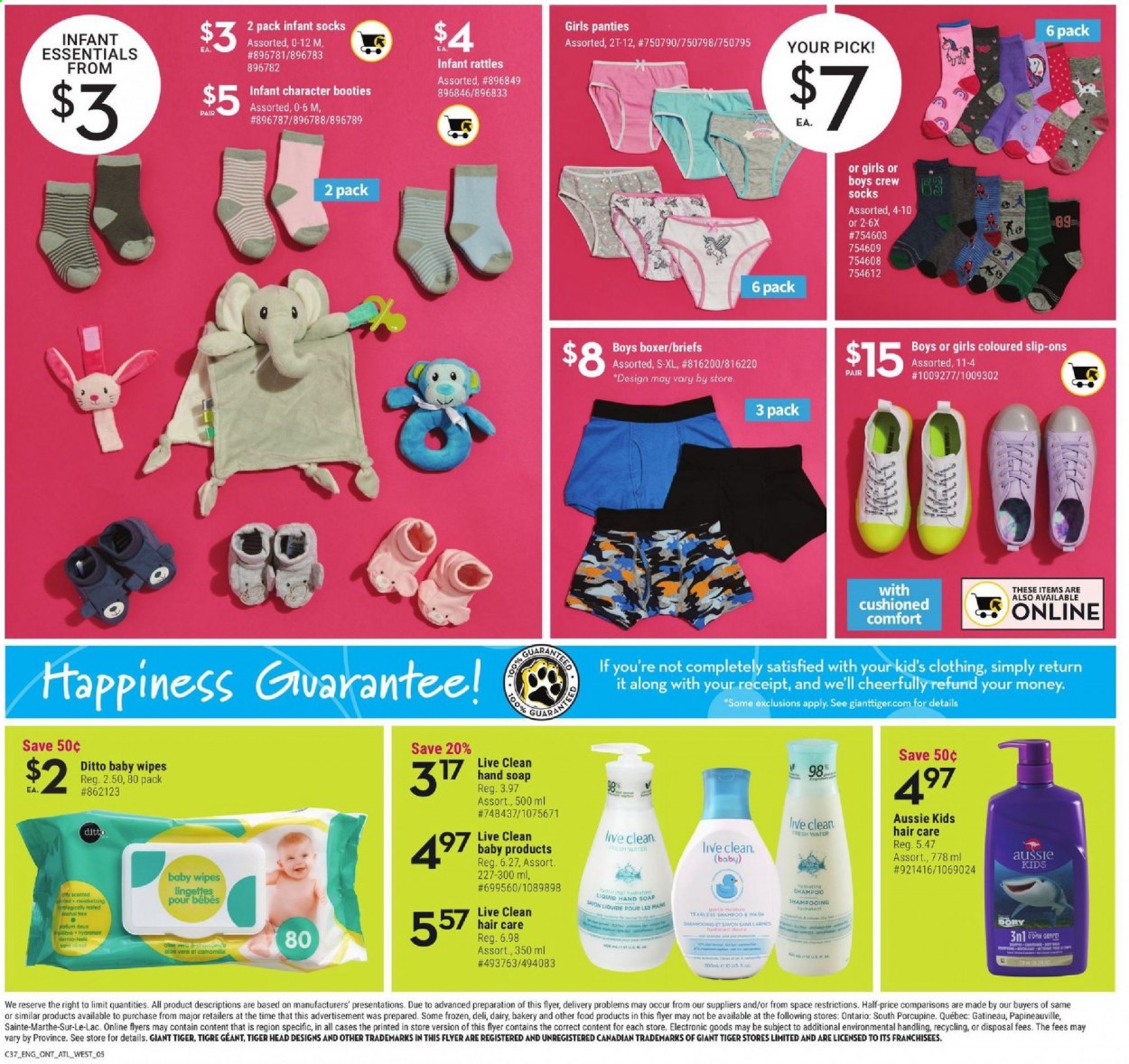 thumbnail - Giant Tiger Flyer - April 14, 2021 - April 20, 2021 - Sales products - wipes, baby wipes, hand soap, soap, Aussie, socks, briefs, shampoo, panties. Page 5.