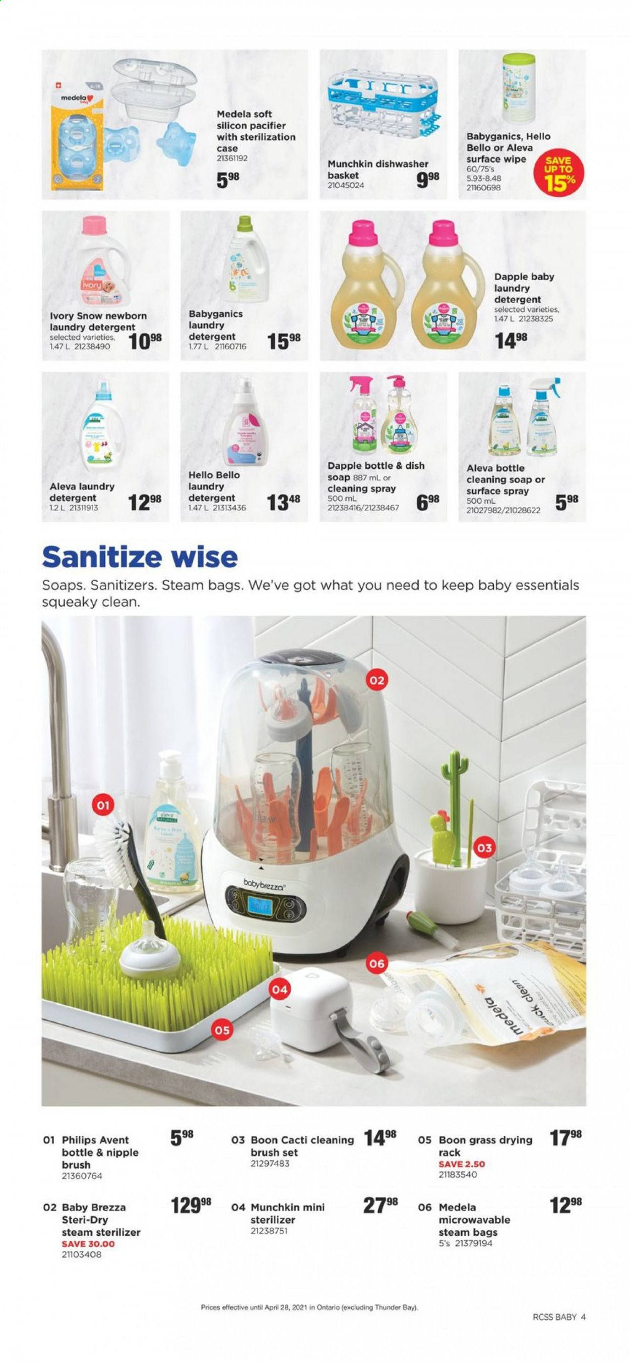 thumbnail - Real Canadian Superstore Flyer - April 15, 2021 - April 29, 2021 - Sales products - laundry detergent, soap, brush set, bag, brush, Philips Avent. Page 4.