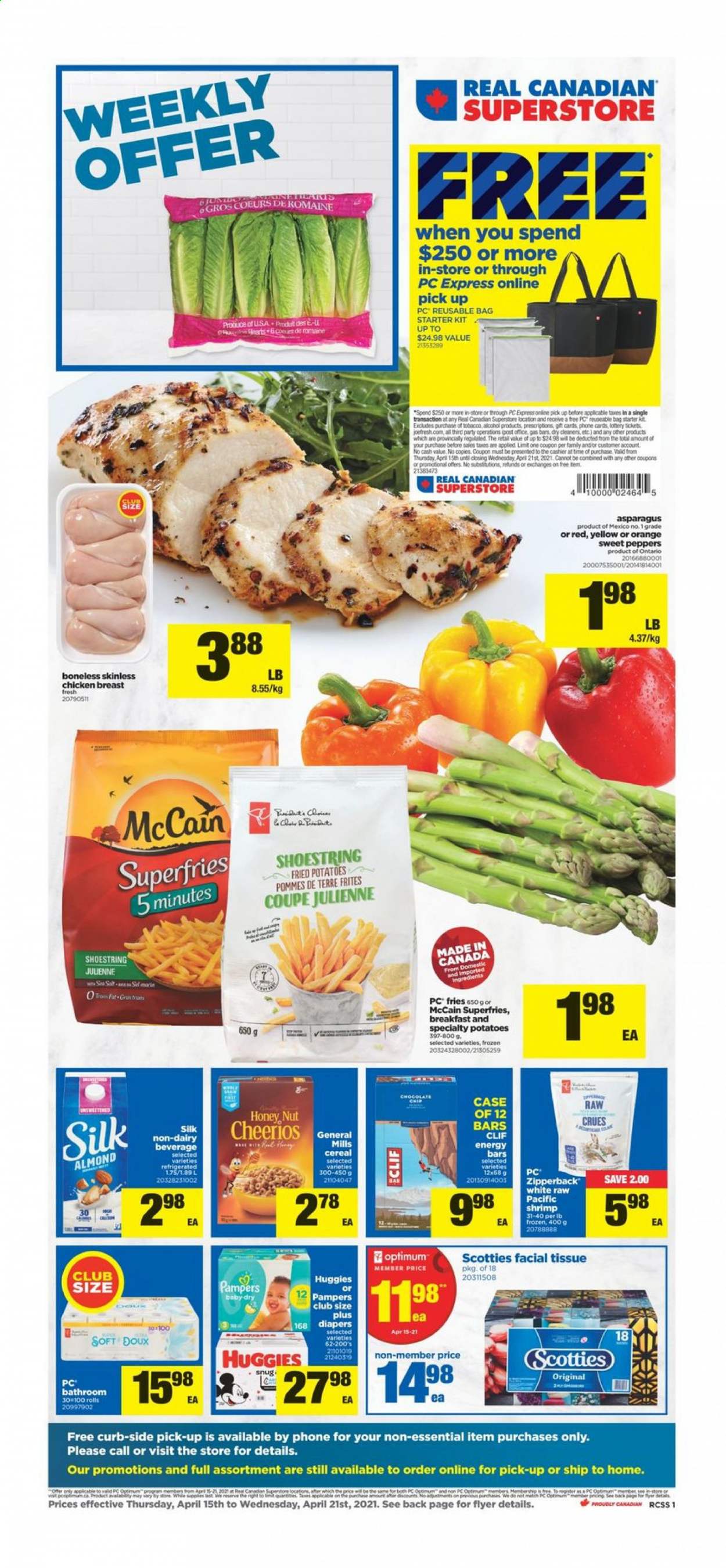 thumbnail - Circulaire Real Canadian Superstore - 15 Avril 2021 - 21 Avril 2021 - Produits soldés - pommes de terre, McCain, frites, Huggies, Pampers. Page 1.