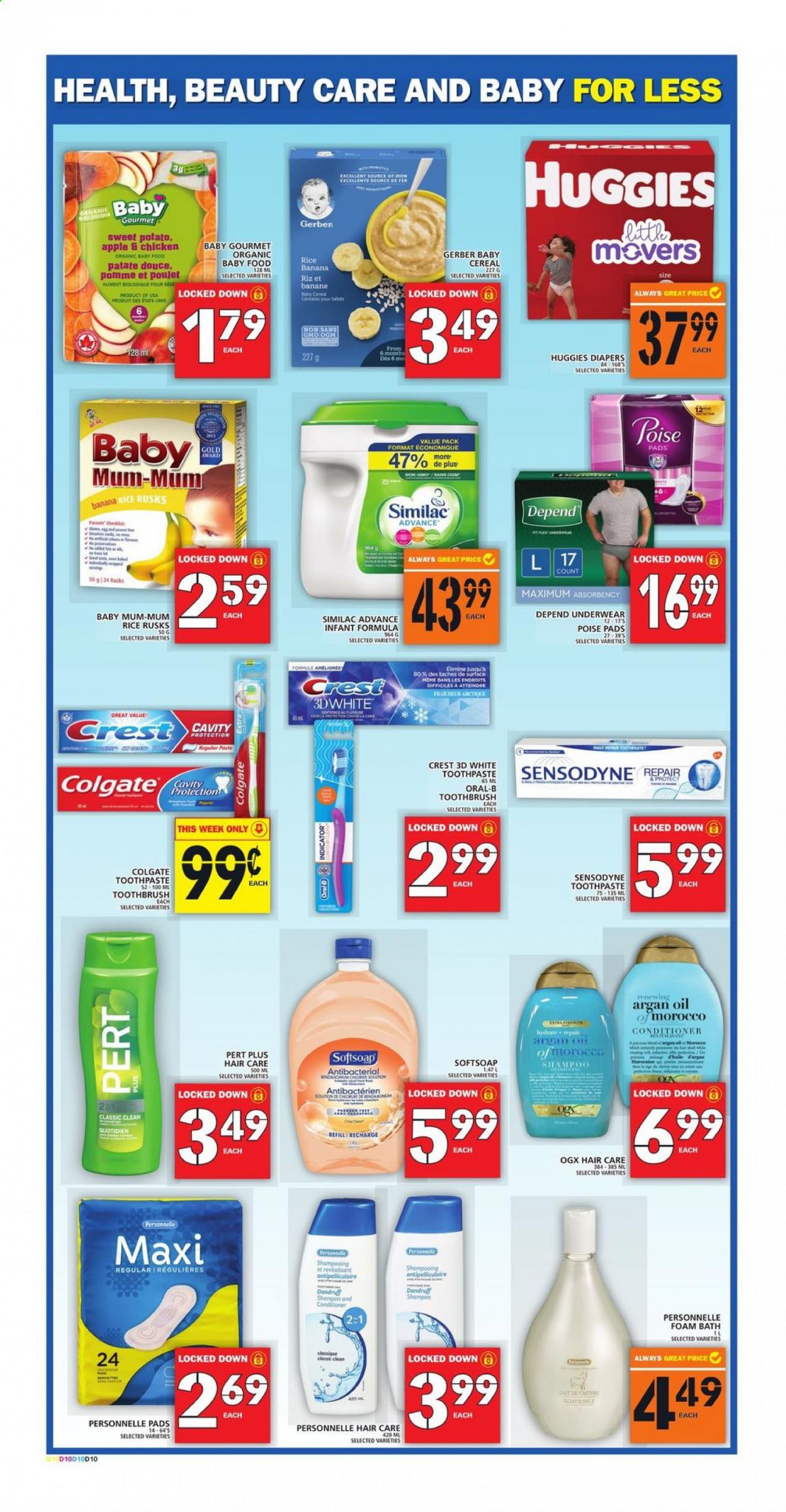thumbnail - Food Basics Flyer - April 15, 2021 - April 21, 2021 - Sales products - cake, rusks, Gerber, cereals, Similac, organic baby food, nappies, Omo, Softsoap, bath foam, toothbrush, toothpaste, Crest, OGX, conditioner, Mum, argan oil, shampoo, Huggies, Oral-B, Sensodyne. Page 11.