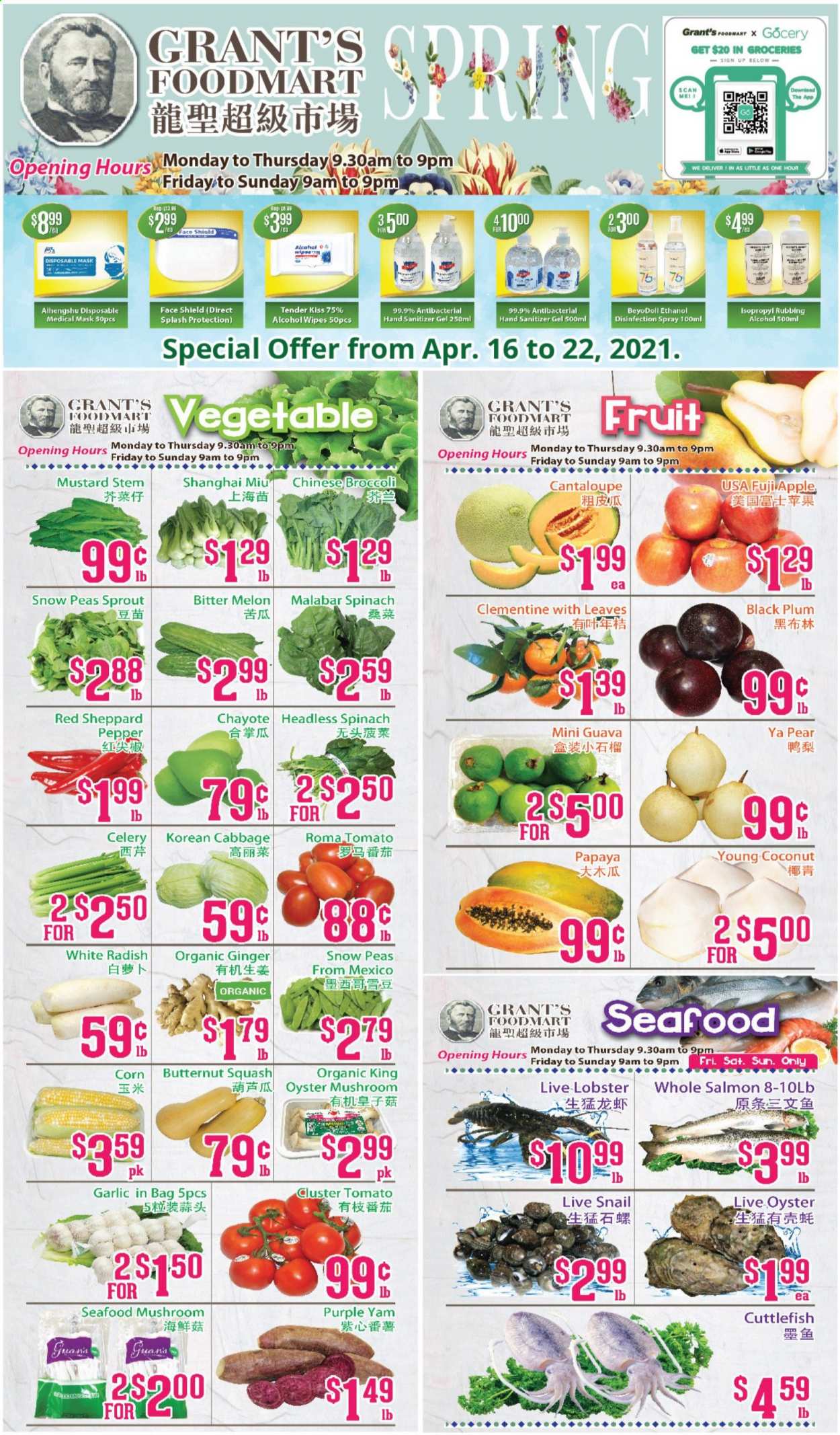 thumbnail - Circulaire Grant's Foodmart - 16 Avril 2021 - 22 Avril 2021 - Produits soldés - melon, butternut, clémentines. Page 1.