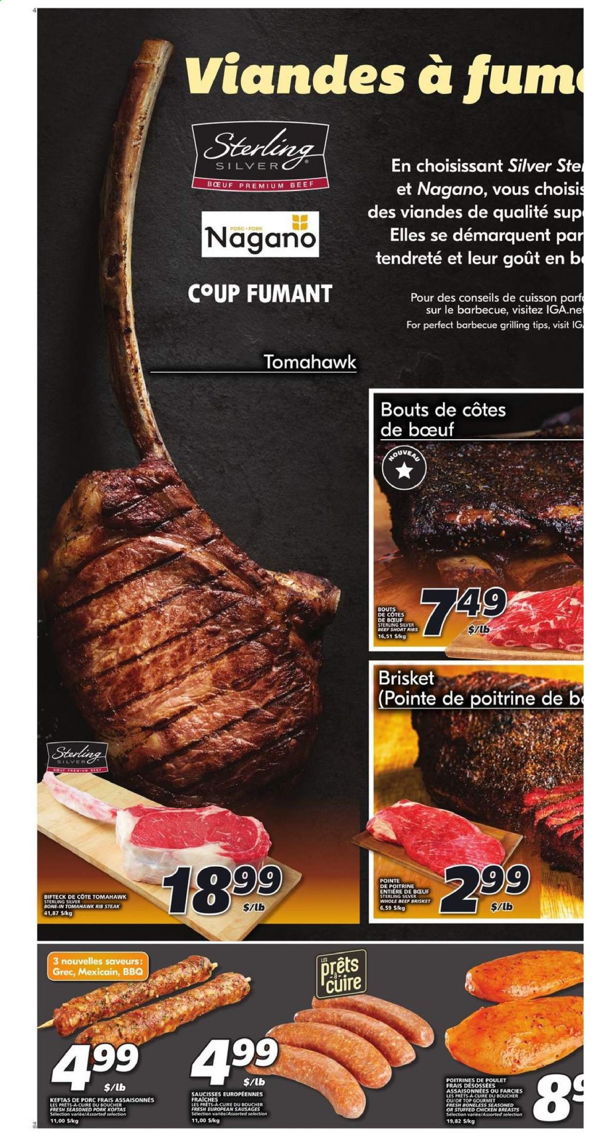 thumbnail - IGA Flyer - April 22, 2021 - April 28, 2021 - Sales products - stuffed chicken, sausage, beef meat, beef ribs, beef brisket, tomahawk steak, steak. Page 6.