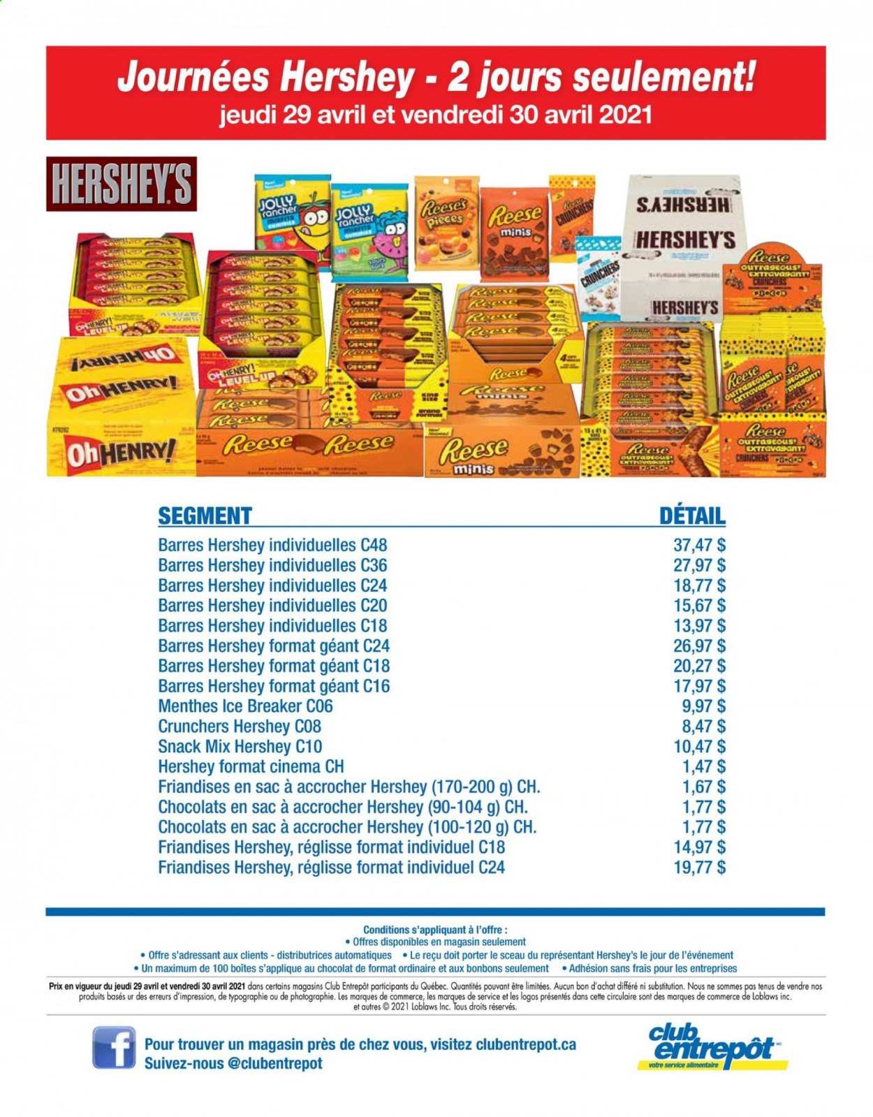 thumbnail - Wholesale Club Flyer - April 29, 2021 - April 30, 2021 - Sales products - Reese's, Hershey's, snack. Page 1.