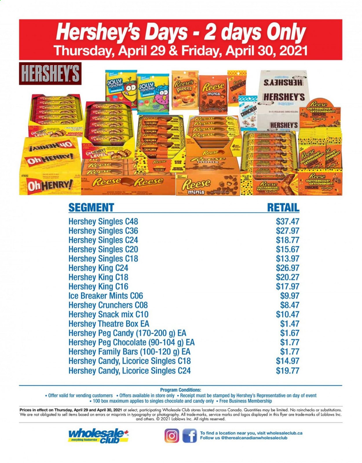 thumbnail - Wholesale Club Flyer - April 29, 2021 - April 30, 2021 - Sales products - Reese's, Hershey's, snack. Page 1.
