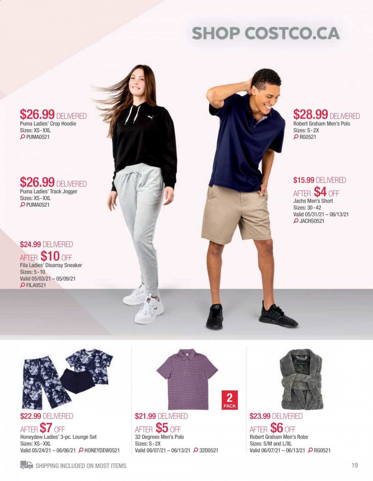 thumbnail - Costco Flyer - May 01, 2021 - June 30, 2021 - Sales products - honeydew, hoodie, Fila, robe, sneakers, Puma. Page 19.