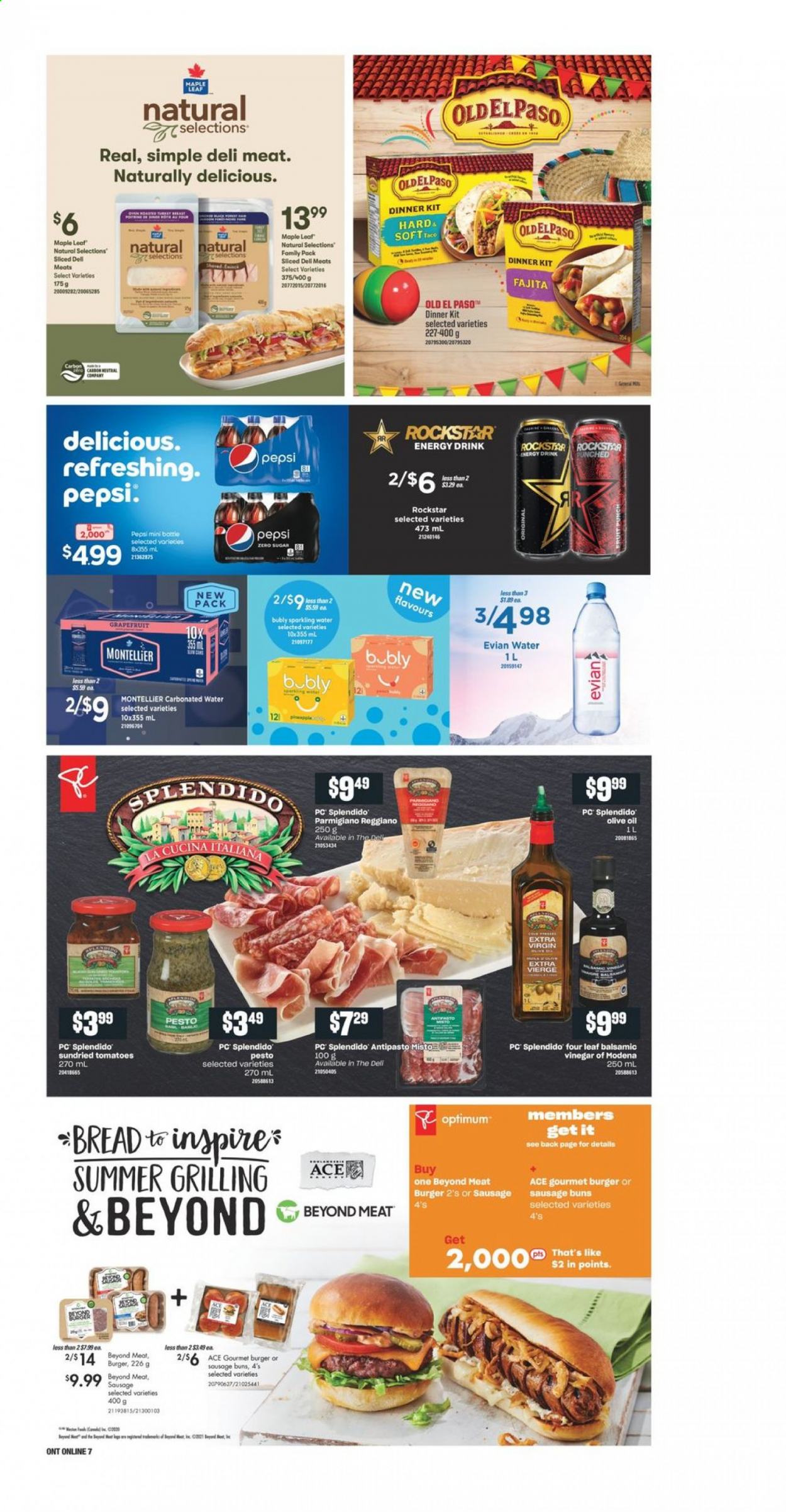 thumbnail - Independent Flyer - April 29, 2021 - May 05, 2021 - Sales products - bread, buns, Ace, tomatoes, grapefruits, hamburger, dinner kit, fajita, sausage, Parmigiano Reggiano, dried tomatoes, balsamic vinegar, extra virgin olive oil, vinegar, olive oil, oil, Pepsi, energy drink, Rockstar, sparkling water, Evian, Optimum. Page 11.