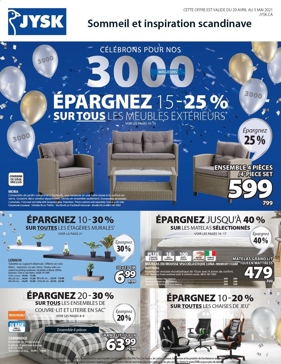 thumbnail - JYSK Flyer - April 29, 2021 - May 05, 2021 - Sales products - cushion, table, arm chair, loveseat, bed, mattress, foam mattress. Page 1.