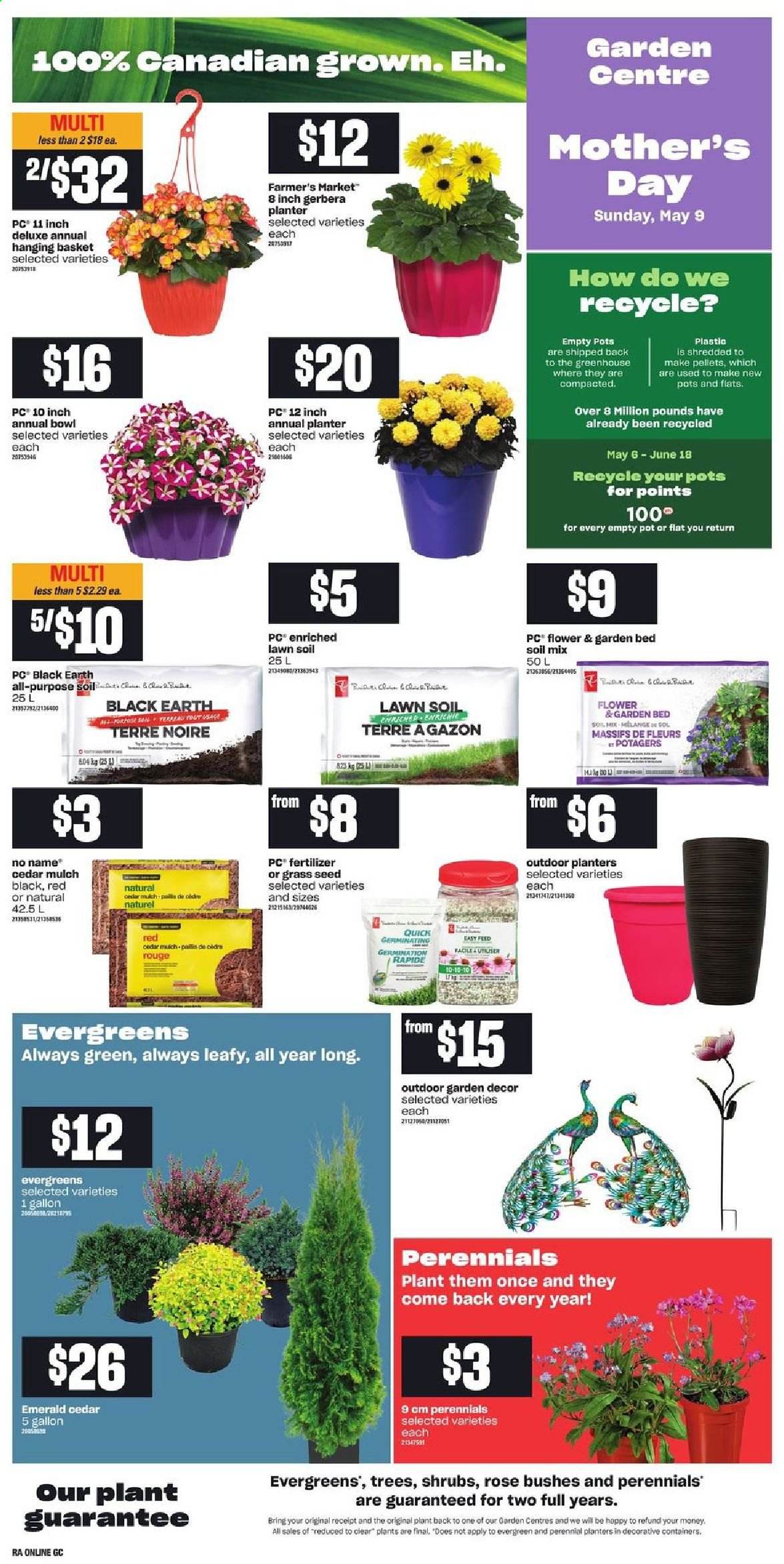 thumbnail - Atlantic Superstore Flyer - May 06, 2021 - May 12, 2021 - Sales products - No Name, Planters, wine, rosé wine, Sol, bowl, plant seeds, pot, gerbera, rose, fertilizer, garden bed, grass seed, garden mulch. Page 4.