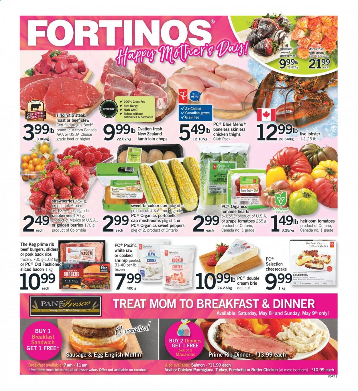 thumbnail - Circulaire Fortinos - 06 Mai 2021 - 12 Mai 2021 - Produits soldés - fromage, Brie, macarons, steak, sandwich, raisins. Page 1.