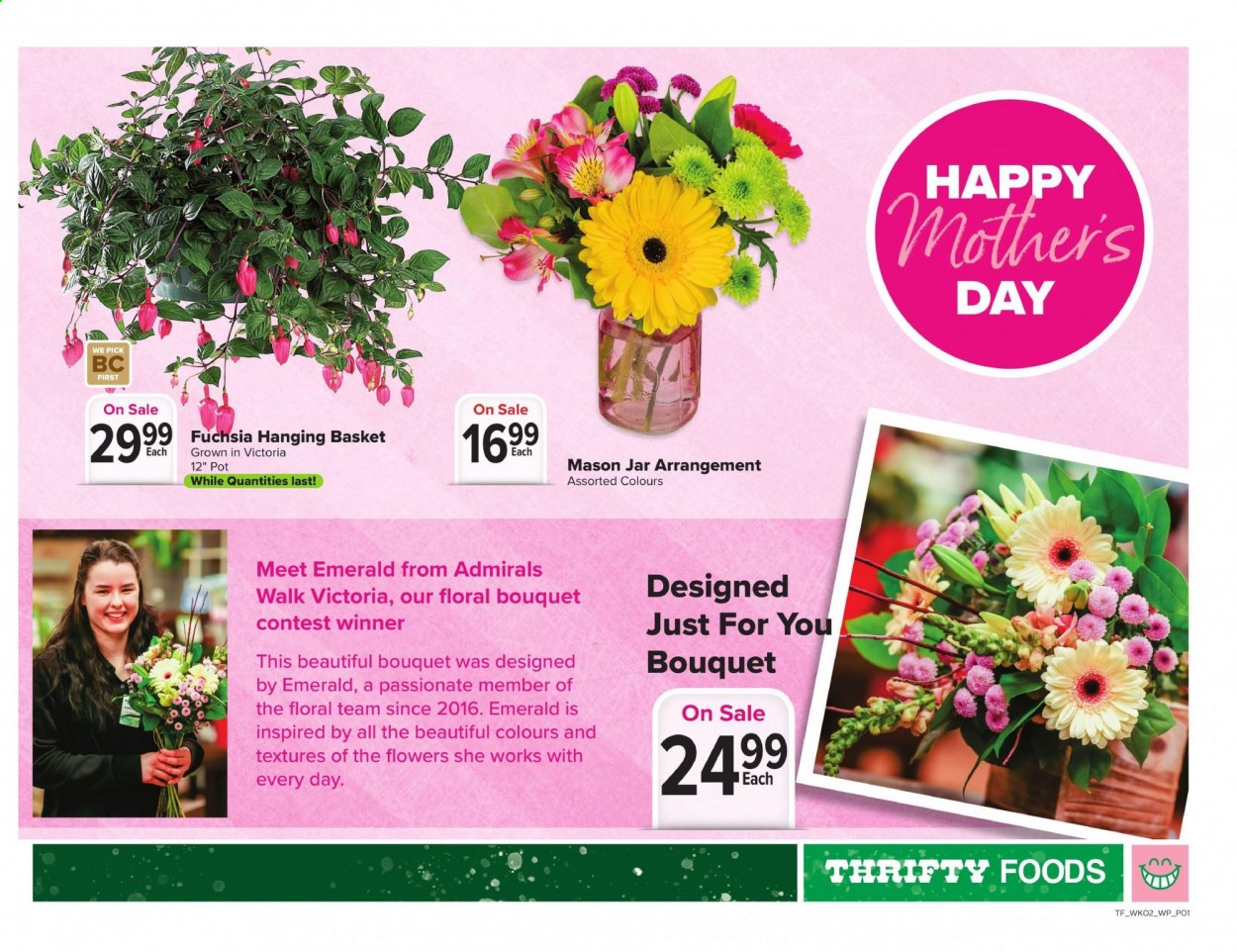 thumbnail - Thrifty Foods Flyer - May 06, 2021 - May 12, 2021 - Sales products - pot, bouquet, flowers, Fuchsia, floral arrangement. Page 1.