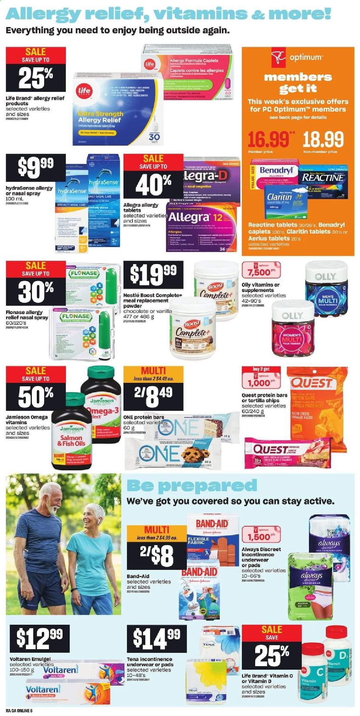thumbnail - Atlantic Superstore Flyer - May 13, 2021 - May 19, 2021 - Sales products - salmon, fish, cheese, chocolate, tortilla chips, powder chocolate, protein bar, Boost, XTRA, Always Discreet, incontinence underwear, Optimum, vitamin c, nasal spray, allergy relief, Nestlé, chips. Page 10.
