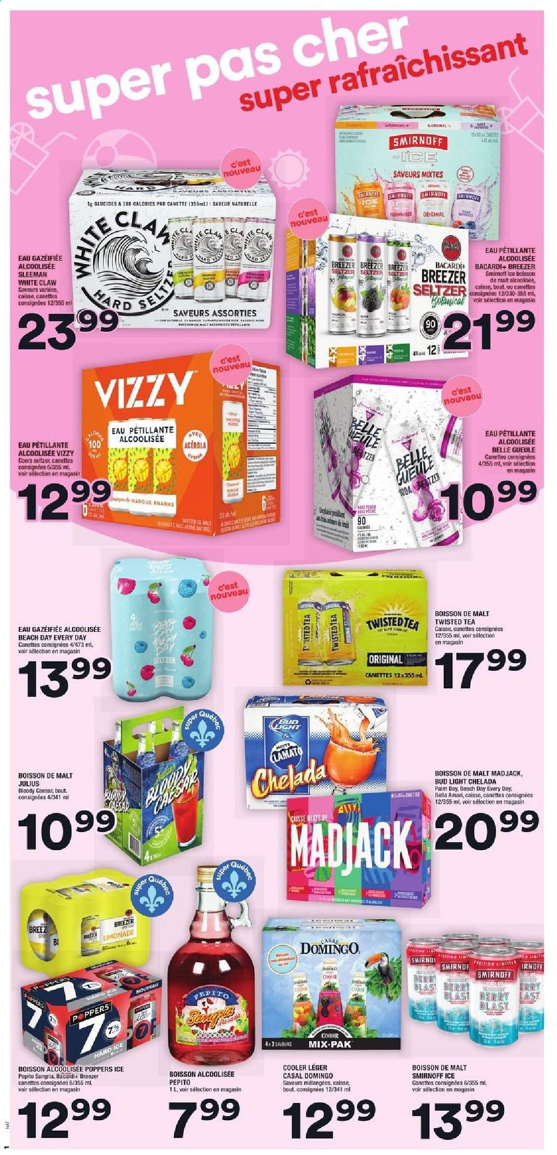 thumbnail - Super C Flyer - May 13, 2021 - May 19, 2021 - Sales products - Bella, malt, seltzer water, tea, Bacardi, Smirnoff, White Claw, beer, Coors, Twisted Tea, Bud Light. Page 12.