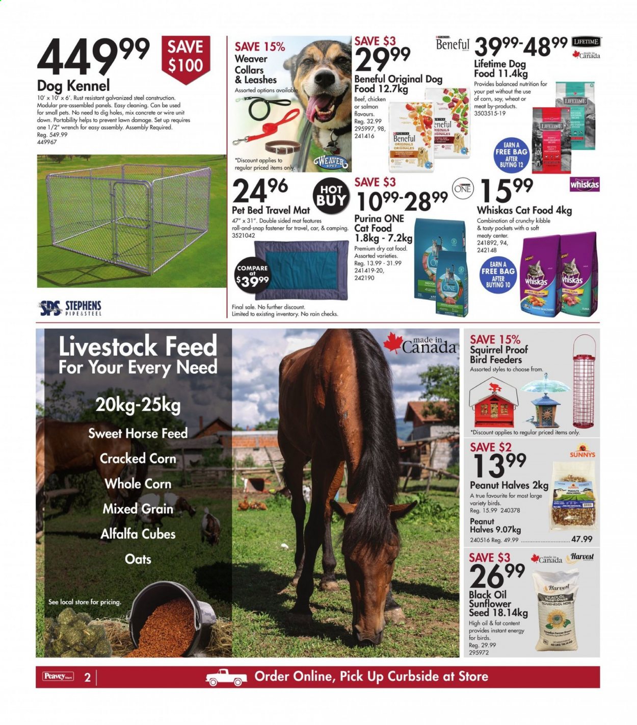 thumbnail - Peavey Mart Flyer - May 14, 2021 - May 19, 2021 - Sales products - pipe, pet bed, bird feeder, travel dog kennel, animal food, cat food, dog food, Purina, plant seeds, dry cat food, wrench. Page 2.