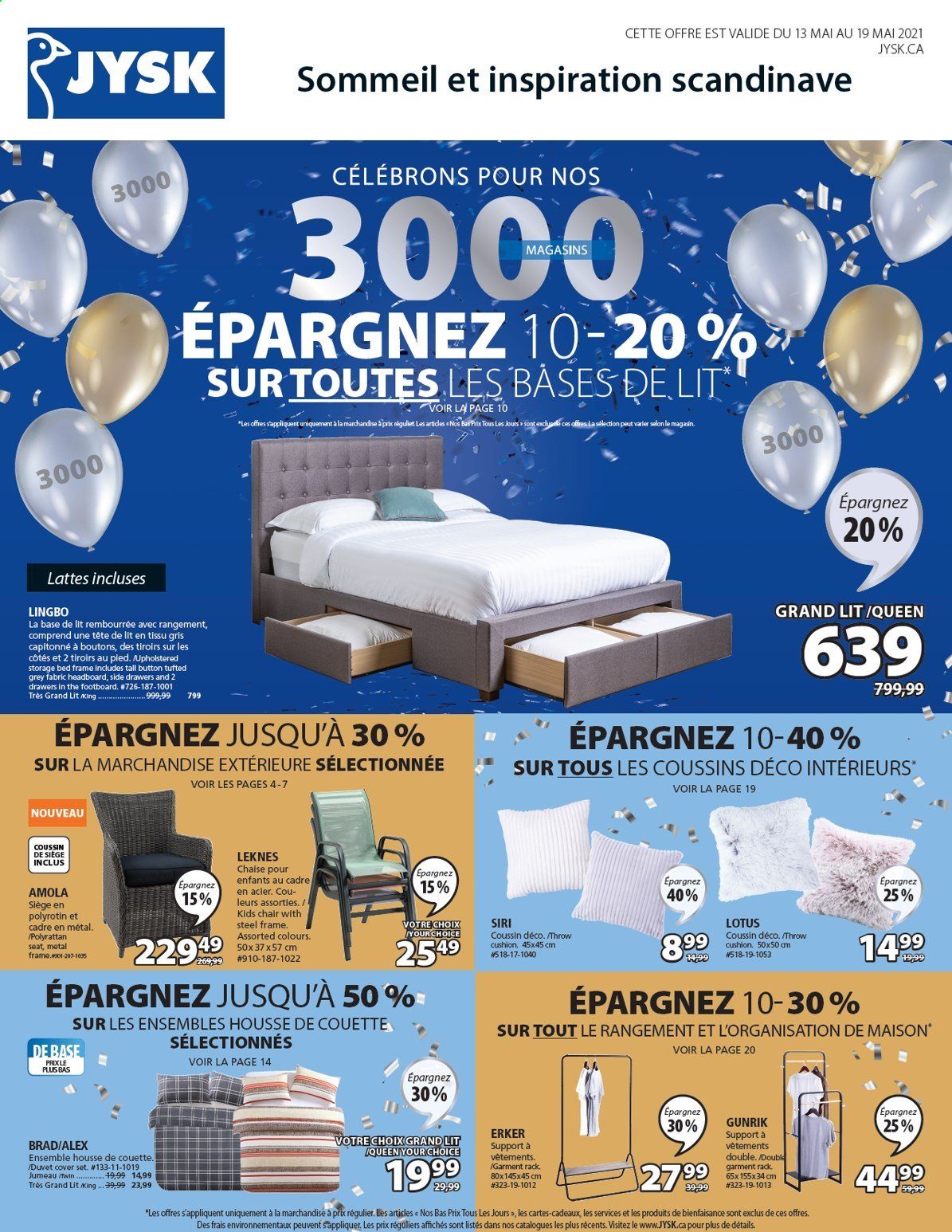 thumbnail - JYSK Flyer - May 13, 2021 - May 19, 2021 - Sales products - cushion, duvet, quilt cover set, storage bed, headboard, bed frame, garment rack, Lotus, metal frame. Page 1.