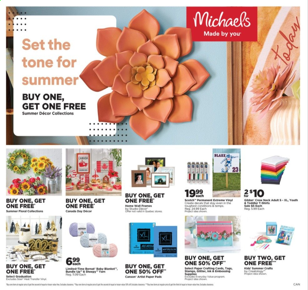 thumbnail - Michaels Flyer - May 14, 2021 - May 20, 2021 - Sales products - paper, sketch pad, blanket, t-shirt. Page 1.