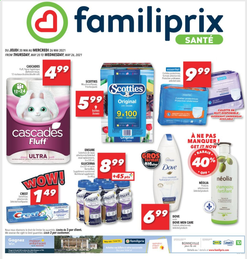thumbnail - Familiprix Santé Flyer - May 20, 2021 - May 26, 2021 - Sales products - bath tissue, Crest, Glucerna, nutritional supplement. Page 1.