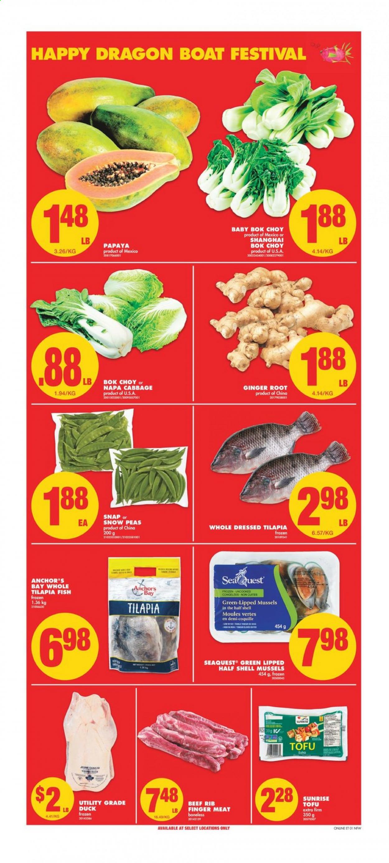 thumbnail - No Frills Flyer - May 21, 2021 - May 27, 2021 - Sales products - bok choy, cabbage, ginger, peas, papaya, mussels, tilapia, fish, tofu, Anchor, snow peas, Shell. Page 2.