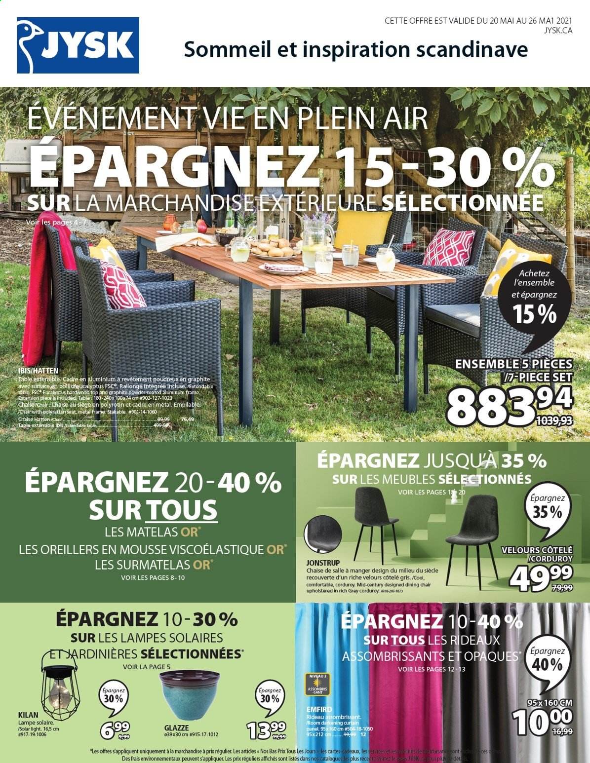 thumbnail - JYSK Flyer - May 20, 2021 - May 26, 2021 - Sales products - chair pad, curtain, extendable table, table, chair, dining chair, metal frame, solar light, curtain panel. Page 1.