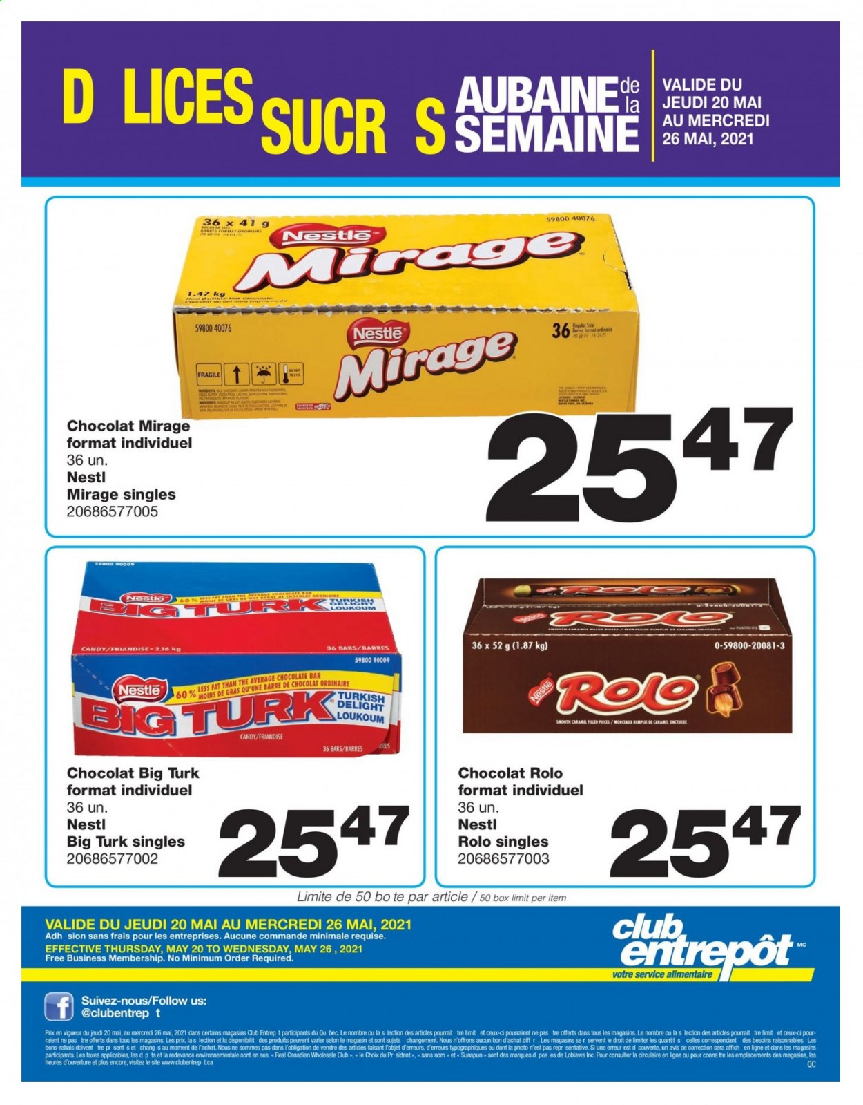 thumbnail - Wholesale Club Flyer - May 20, 2021 - May 26, 2021 - Sales products - chocolate bar, cocoa, caramel, Nestlé. Page 1.