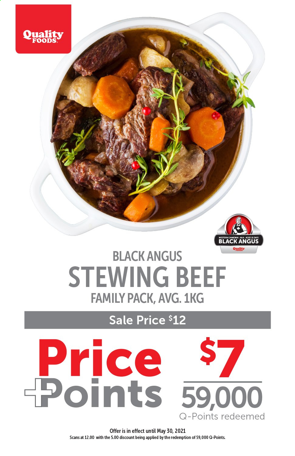 thumbnail - Quality Foods Flyer - May 24, 2021 - May 30, 2021 - Sales products - beef meat, stewing beef. Page 1.