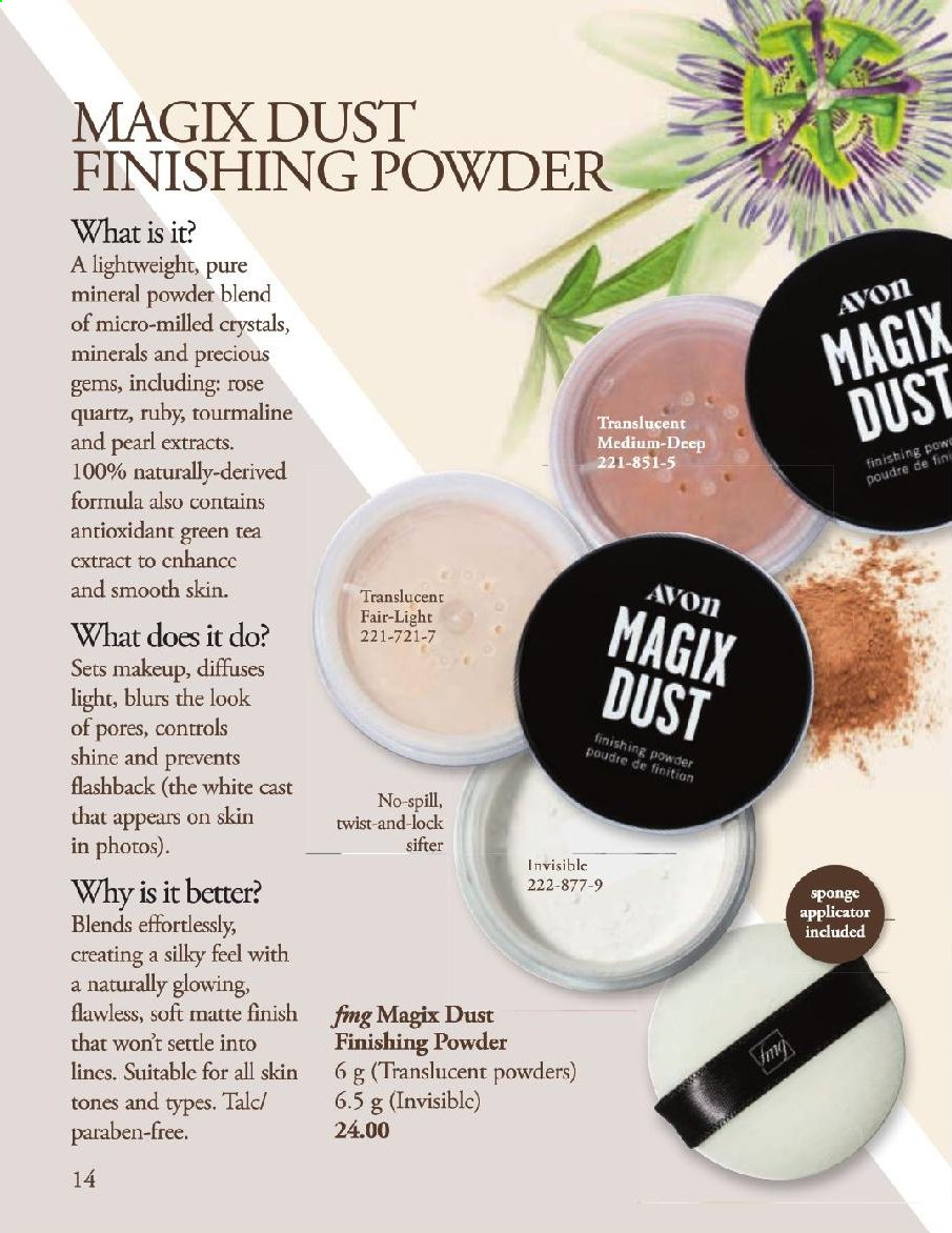 thumbnail - Avon Flyer - Sales products - Avon, makeup, face powder, mineral powder, finishing powder. Page 14.
