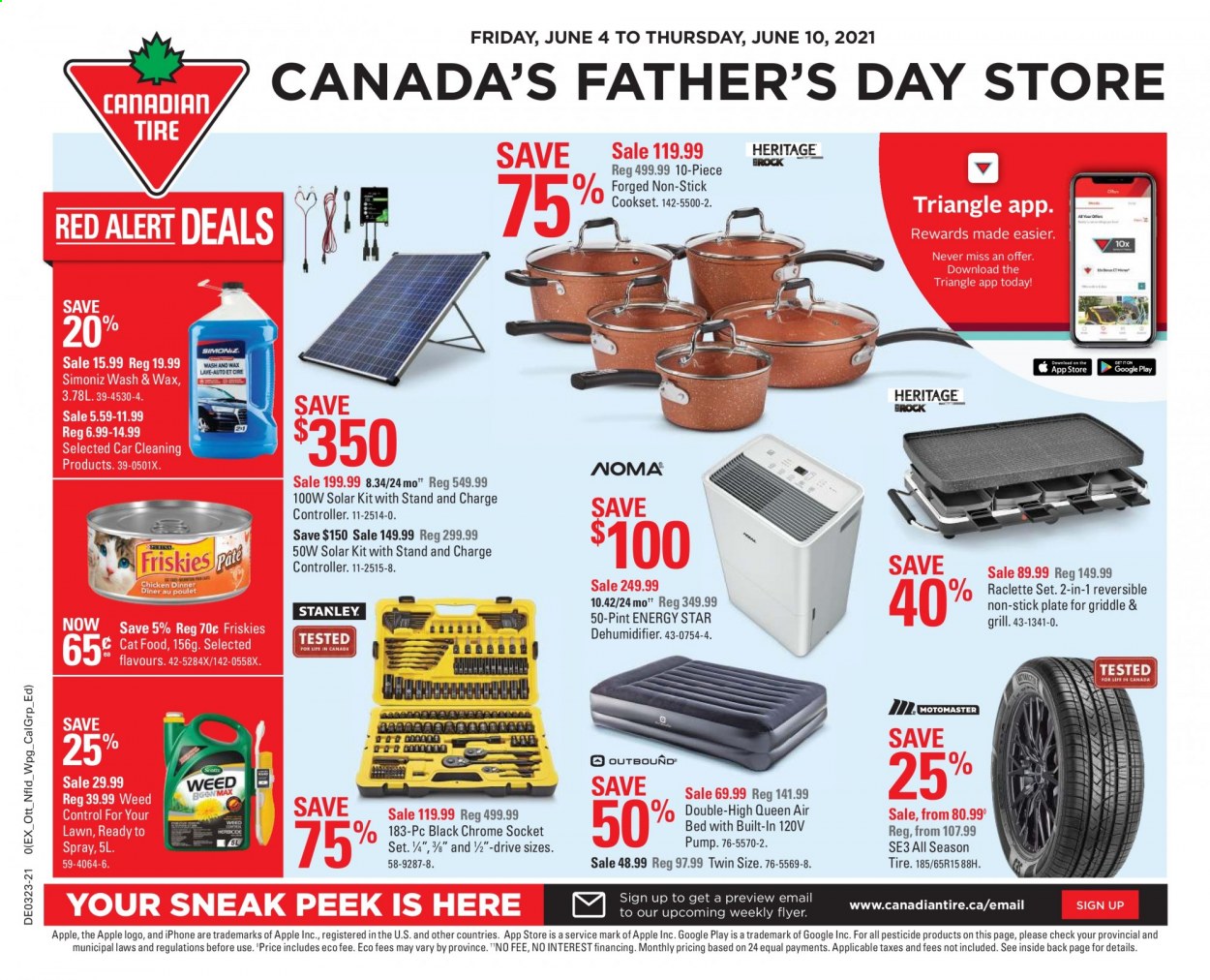 thumbnail - Canadian Tire Flyer - June 04, 2021 - June 10, 2021 - Sales products - plate, animal food, cat food, Friskies, bed, socket, socket set, grill, pump, car cleaning products. Page 1.
