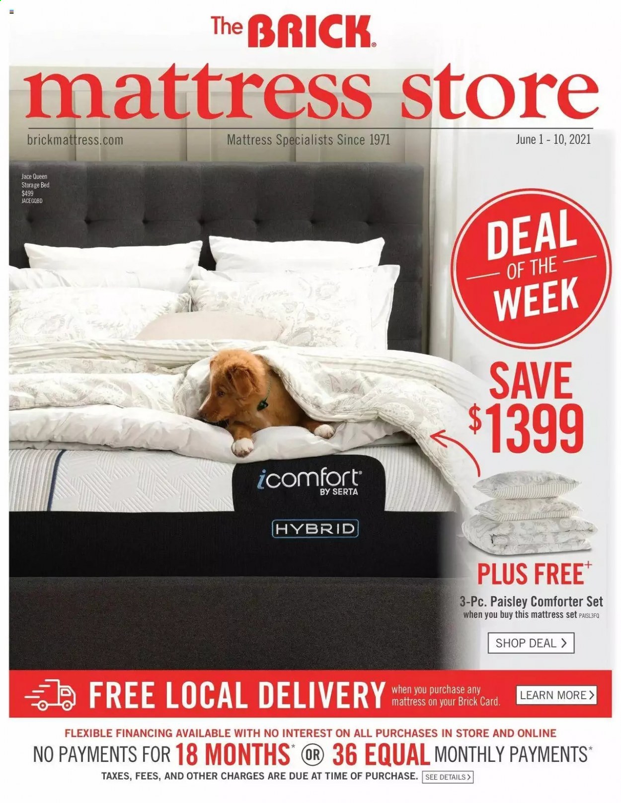 thumbnail - The Brick Flyer - June 01, 2021 - June 10, 2021 - Sales products - bed, mattress. Page 1.