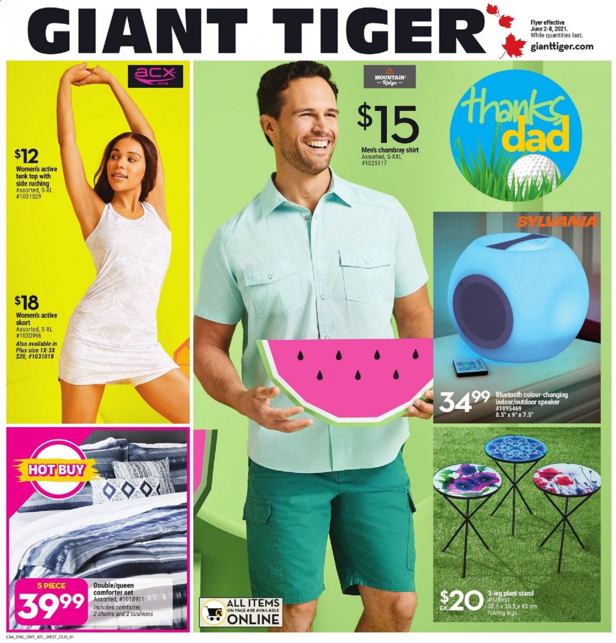 thumbnail - Giant Tiger Flyer - June 02, 2021 - June 08, 2021 - Sales products - cushion, comforter, tank, speaker, tank top, shirt. Page 1.