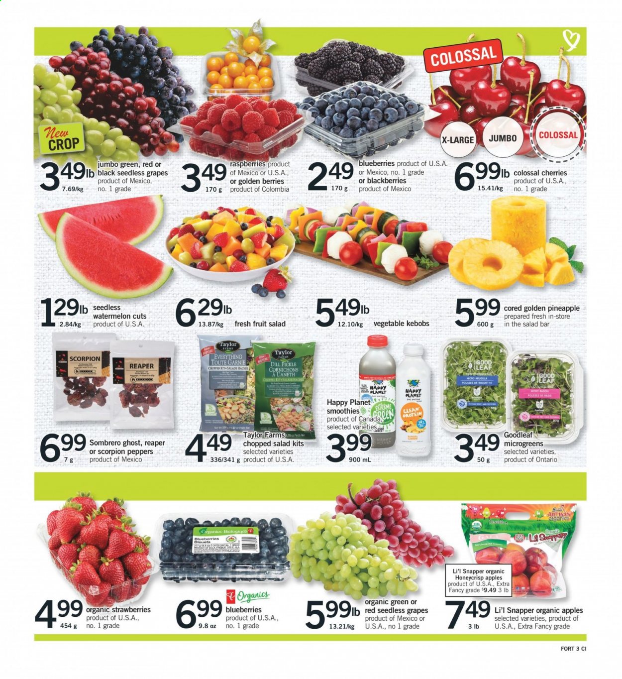 thumbnail - Fortinos Flyer - June 03, 2021 - June 09, 2021 - Sales products - arugula, radishes, salad, peppers, chopped salad, apples, blackberries, blueberries, grapes, seedless grapes, strawberries, watermelon, pineapple, cherries, dill pickle, fruit salad, dill, smoothie. Page 4.