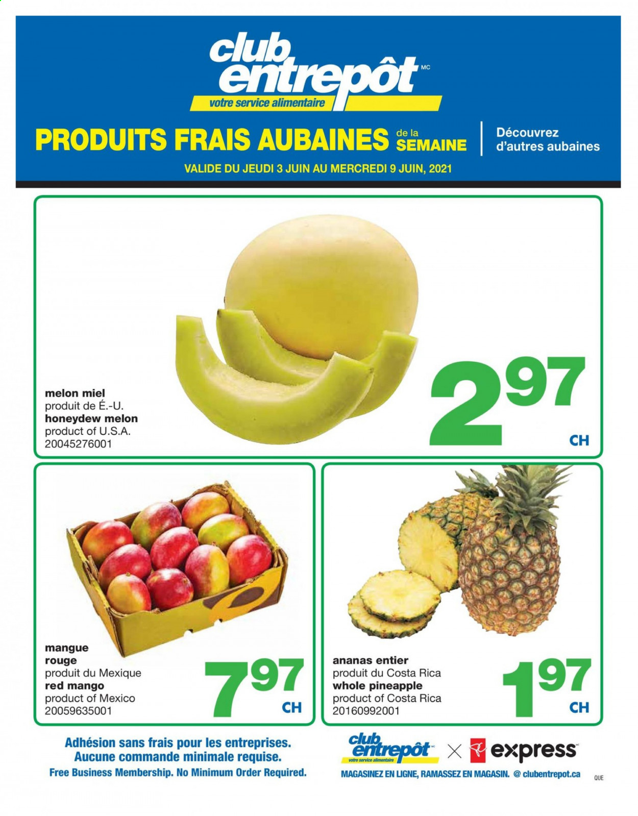 thumbnail - Wholesale Club Flyer - June 03, 2021 - June 09, 2021 - Sales products - mango, honeydew, pineapple, melons. Page 1.