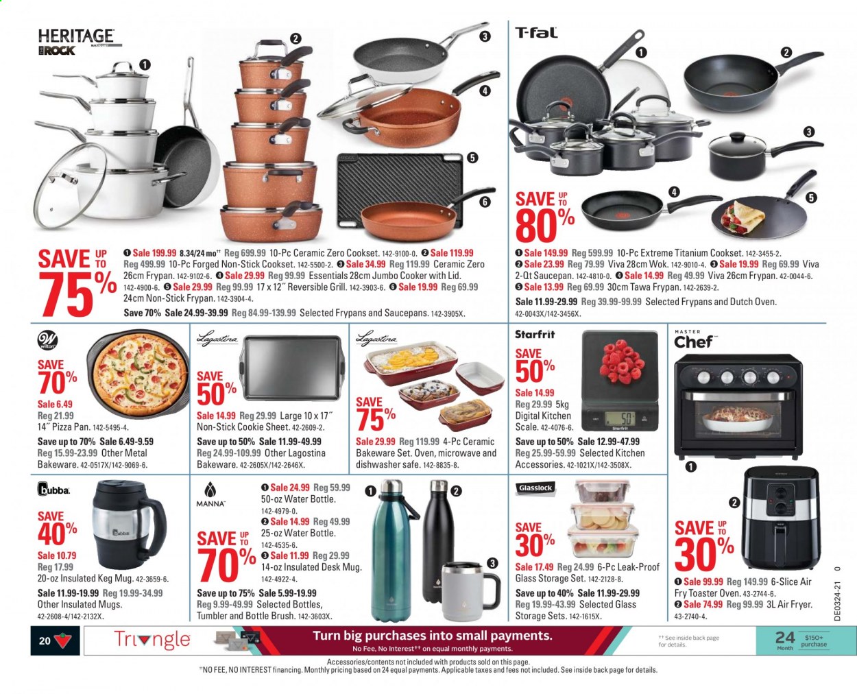 thumbnail - Canadian Tire Flyer - June 10, 2021 - June 16, 2021 - Sales products - scale, mug, tumbler, pan, wok, pizza pan, drink bottle, saucepan, kitchen scale, bakeware, frying pan, cast iron dutch oven, bottle brush, storage container set, microwave, air fryer, grill. Page 20.