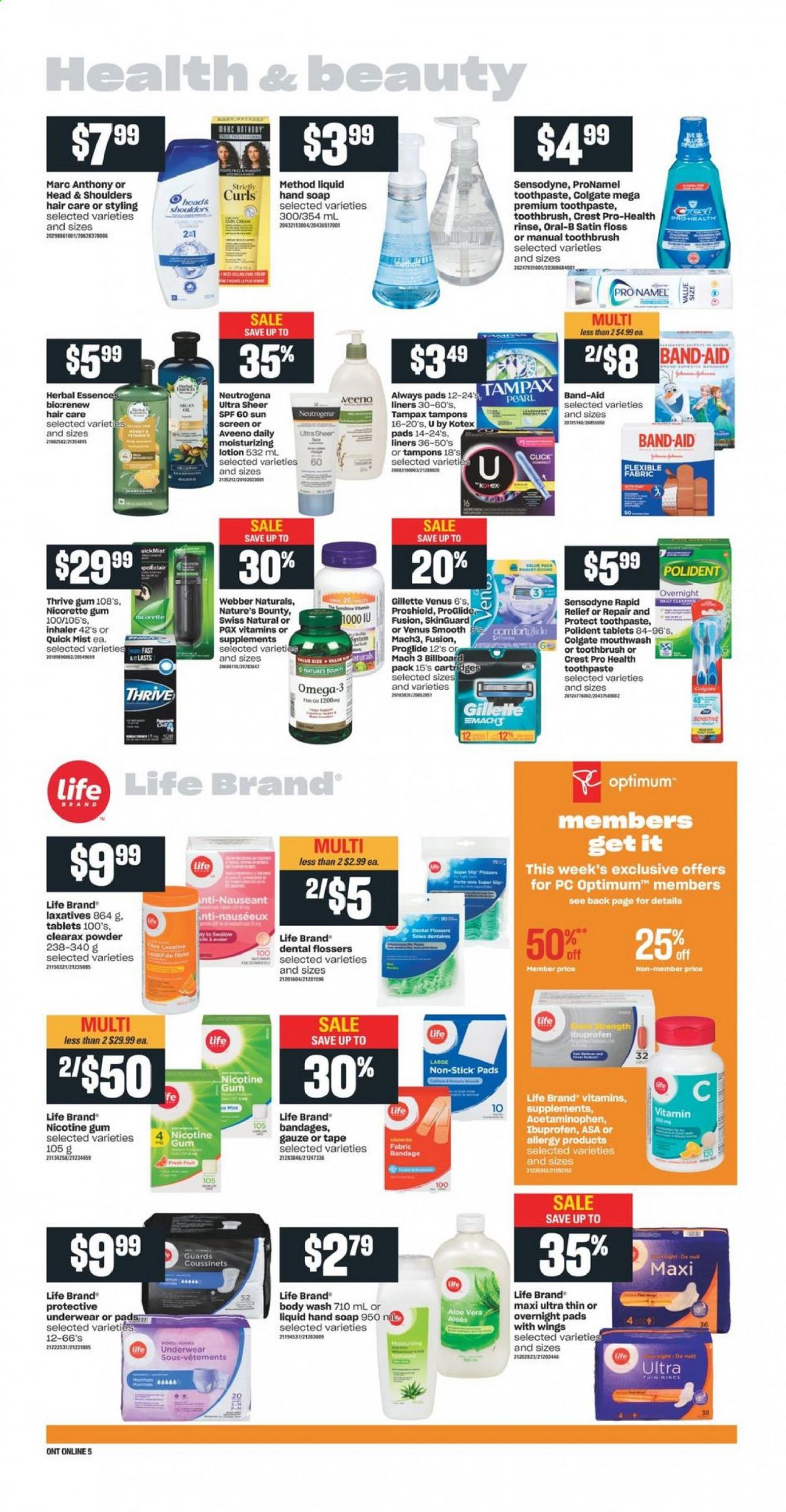 thumbnail - Independent Flyer - June 10, 2021 - June 16, 2021 - Sales products - Aveeno, body wash, hand soap, soap, toothbrush, toothpaste, mouthwash, Polident, Crest, Always pads, sanitary pads, Kotex, Kotex pads, tampons, body lotion, Venus, Optimum, Nature's Bounty, Nicorette, nicotine therapy, Ibuprofen, Omega-3, Nicorette Gum, Gillette, Neutrogena, Tampax, Head & Shoulders, Oral-B, Sensodyne. Page 10.