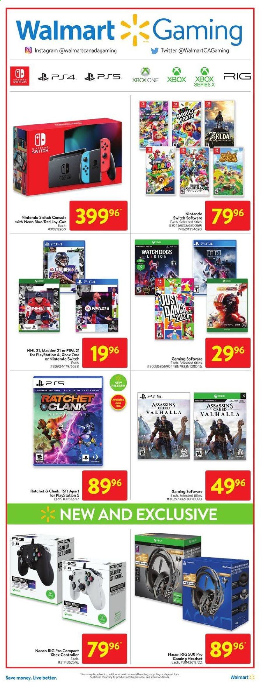 thumbnail - Walmart Flyer - June 10, 2021 - June 16, 2021 - Sales products - gaming headset, PlayStation 4, PlayStation 5, headset, watch, Xbox One, PlayStation, Nintendo Switch. Page 9.