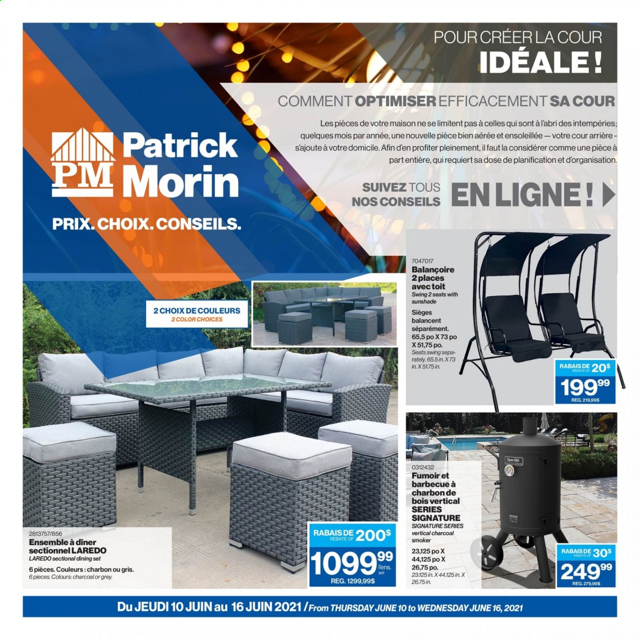 thumbnail - Patrick Morin Flyer - June 10, 2021 - June 16, 2021 - Sales products - dining set, charcoal, smoker, charcoal smoker. Page 1.