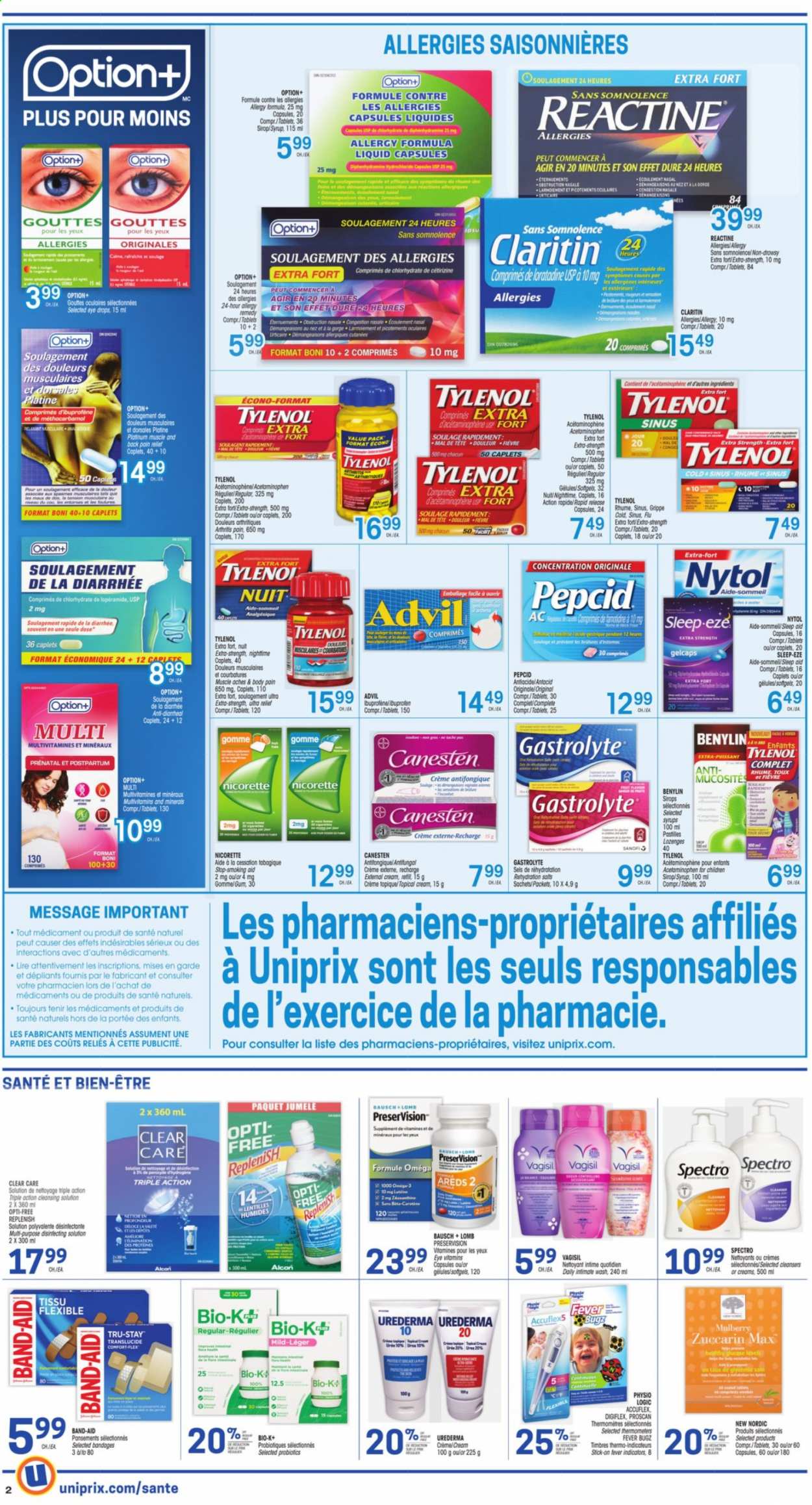 thumbnail - Uniprix Flyer - June 10, 2021 - June 16, 2021 - Sales products - syrup, Clear Care, Nicorette, Tylenol, Prenatal, probiotics, Pepcid, Advil Rapid, Benylin. Page 3.