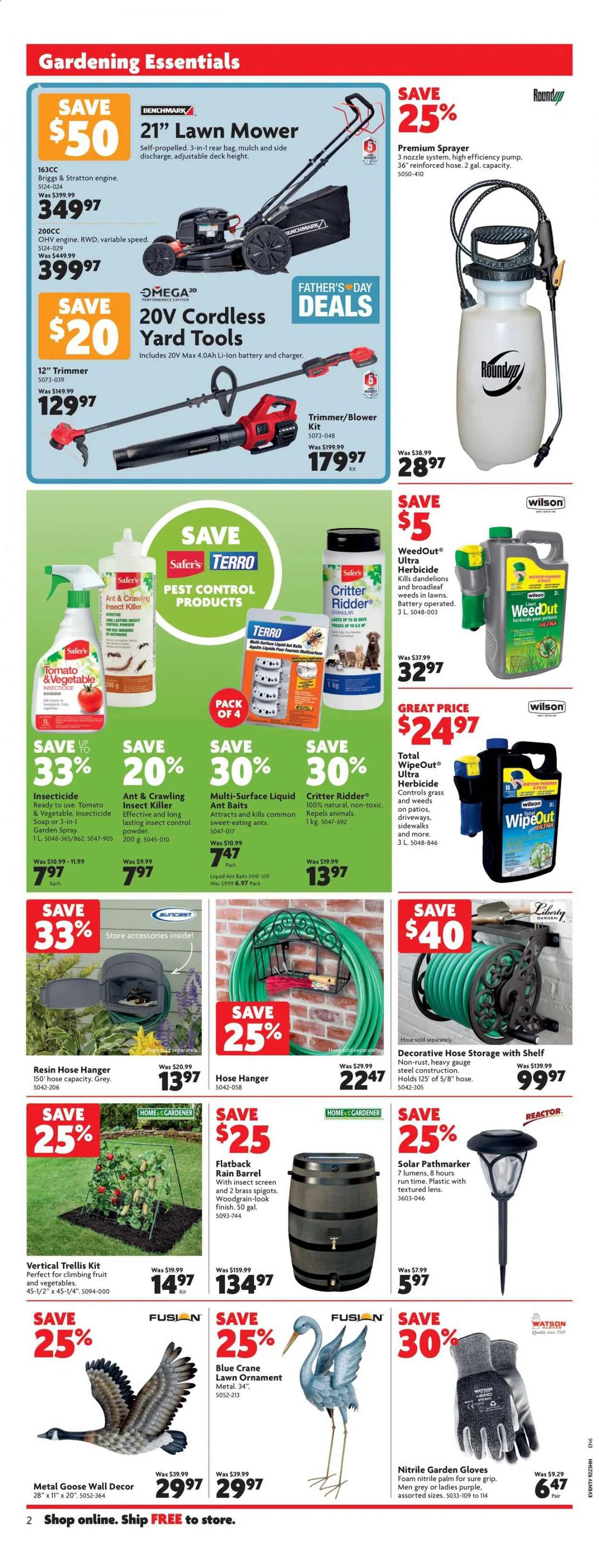 thumbnail - Home Hardware Flyer - June 10, 2021 - June 16, 2021 - Sales products - insect killer, trimmer, wall decor, lawn mower, blower, pump, sprayer, garden mulch, garden gloves, insecticide. Page 3.