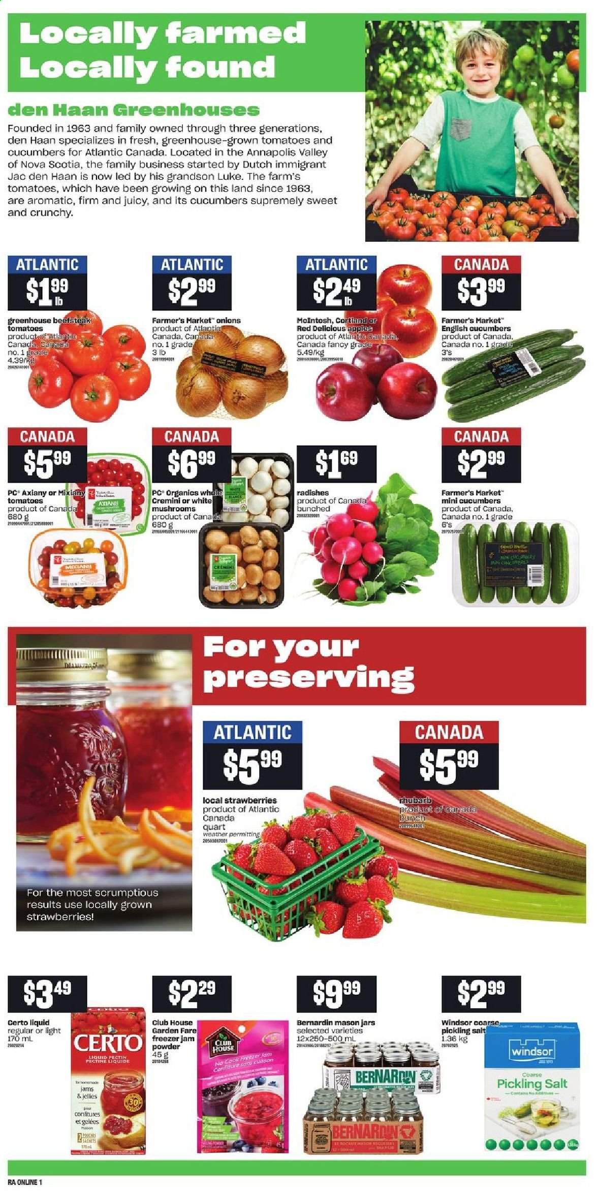 thumbnail - Atlantic Superstore Flyer - June 17, 2021 - June 23, 2021 - Sales products - mushrooms, cucumber, radishes, rhubarb, onion, apples, Red Delicious apples, strawberries, pickling salt, salt, fruit jam. Page 4.